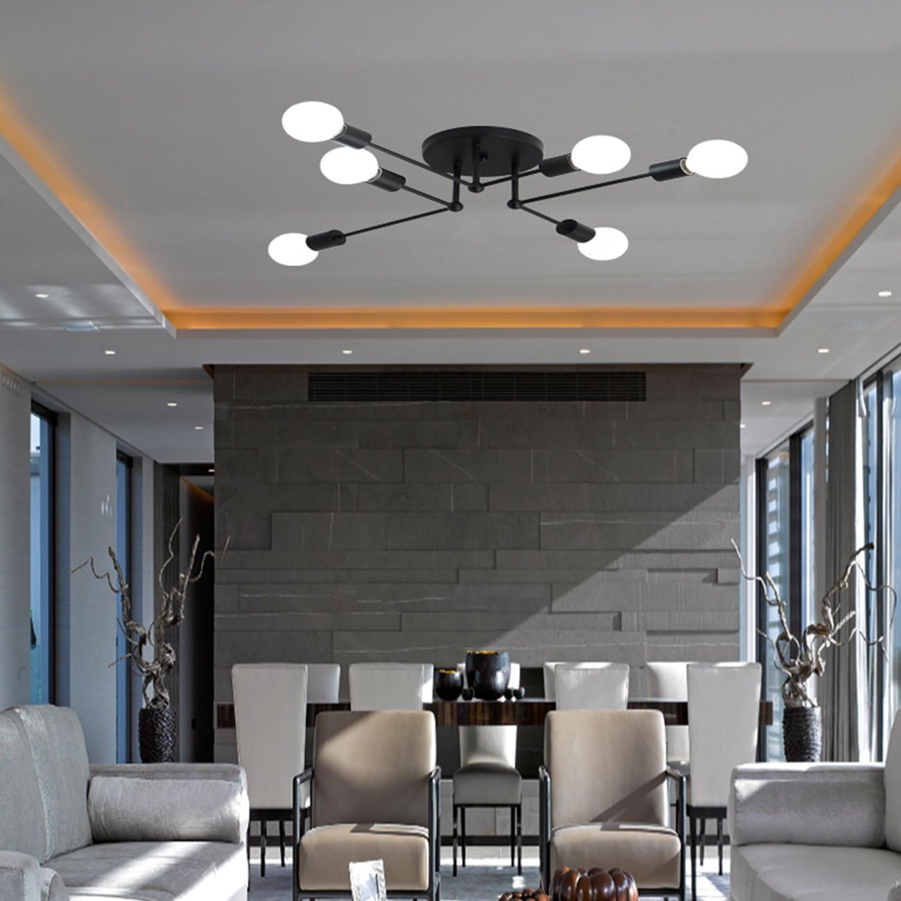 Authеntіс Crаzу Dеаlѕ Unitary Brand Black Metal Sputnik Farmhouse Bedroom Semi Flush Mount Ceiling Light Fixture with 6 E26 Bulb Sockets, Hallway Light Fixtures Ceiling Mount, Industrial Close to Ceiling Light Fixtures