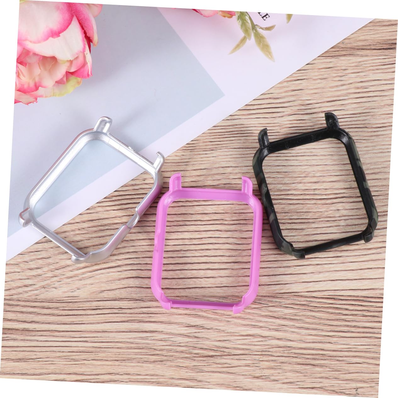 jojofuny 3pcs Protective Frame Cover Smartwatch Accessories Screen Cover Beaded Lace Trim Watch Case Face Cover Screen Bumper Cover Glass Screen Protector Case Table Youth Edition