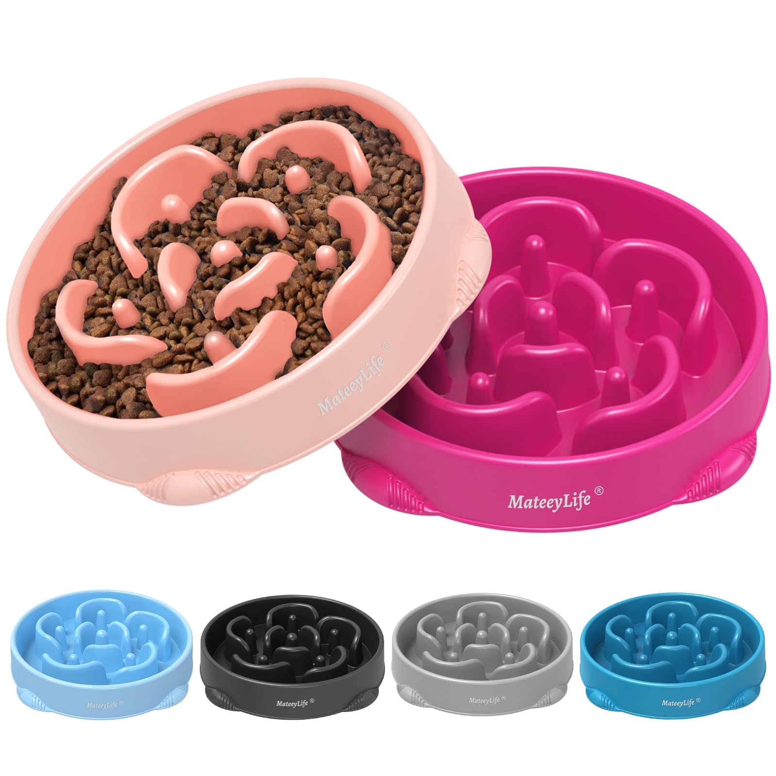 MateeyLife Large Slow Feeder Dog Bowls 2PCS, Anti-Choking Puzzle Dog Food Bowls, Anti-Slip Interactive Feeding Slow Down Eating, Bloat Stop Maze Dishes for Large Breeds 4 Cups Pink&Purple