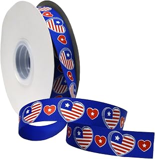 Morex Ribbon Patriotic Hearts, Grosgrain, 7/8-Inch by 25-Yard, Red, White and Blue