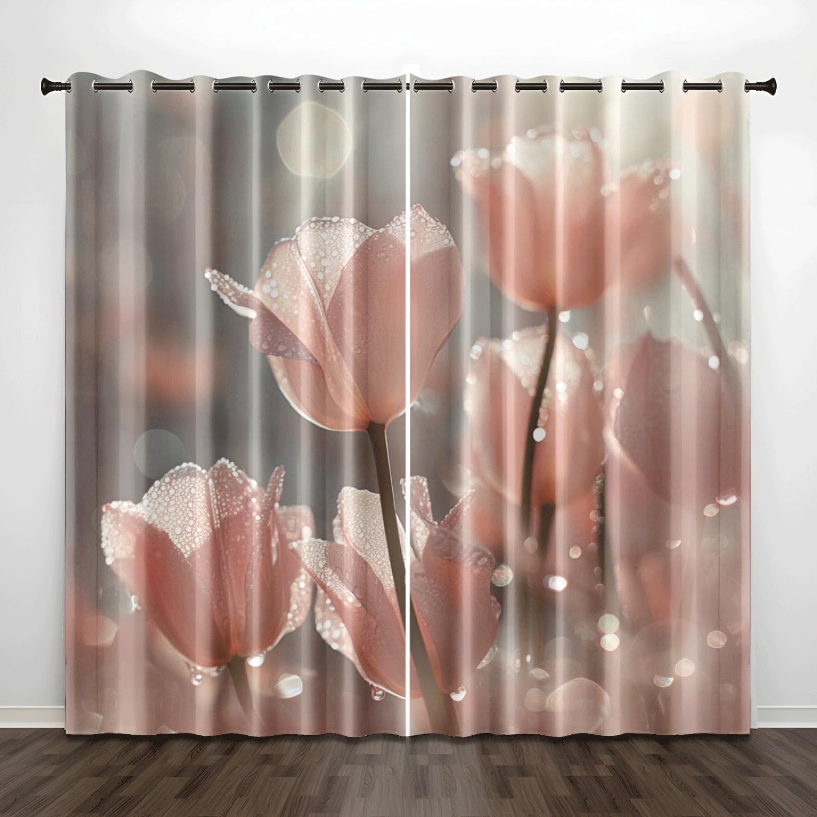 Rideau Occultant Thermiques Fleur Élégante Grise Rideau Thermique Isolant Anti Froid Polyester Lavable en Machine Facile à Installer Rideaux Salon Chambre Décoration 2x75x166 cm