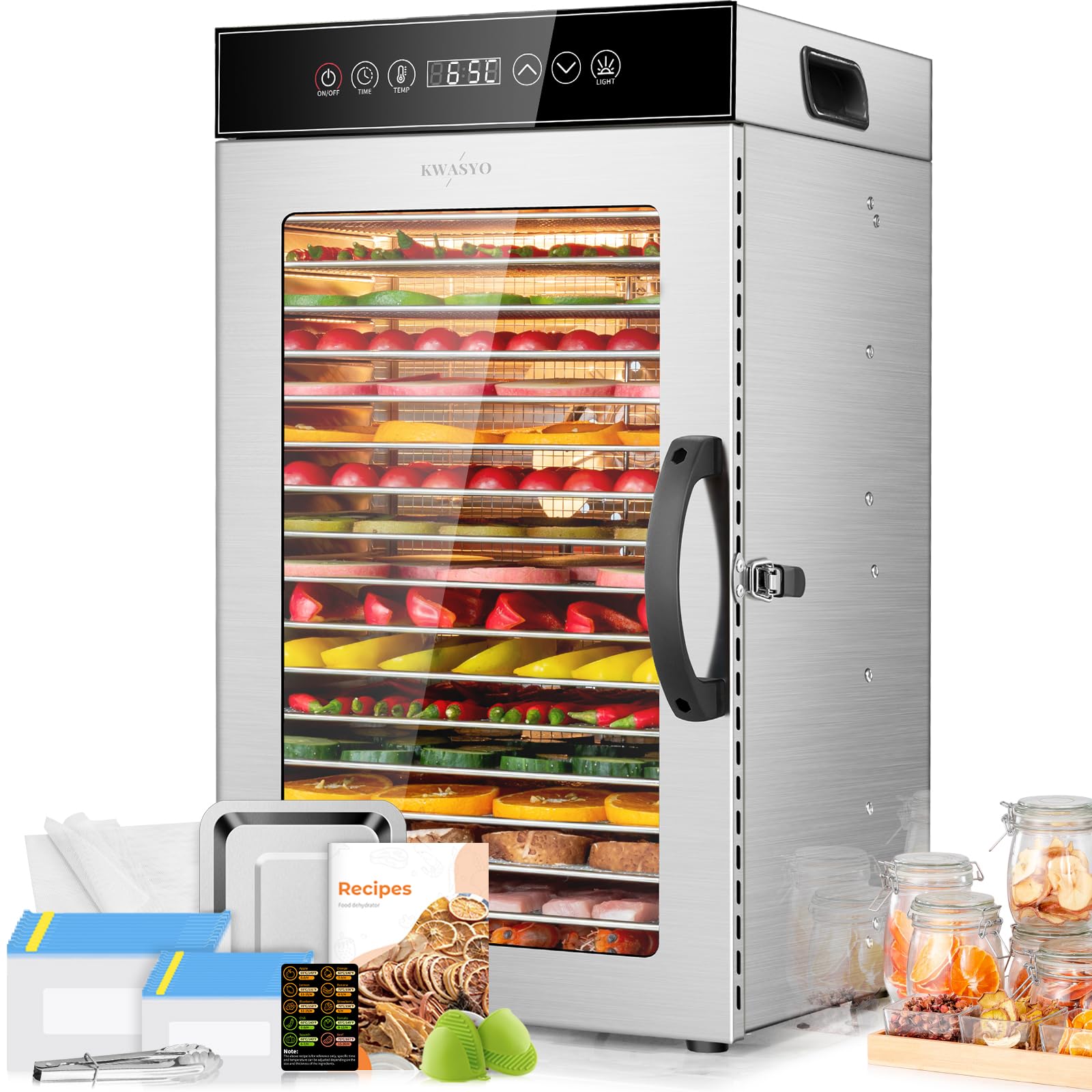 KWASYO Food Dehydrator Machine, 18 Trays ALL Stainless Steel, Dual