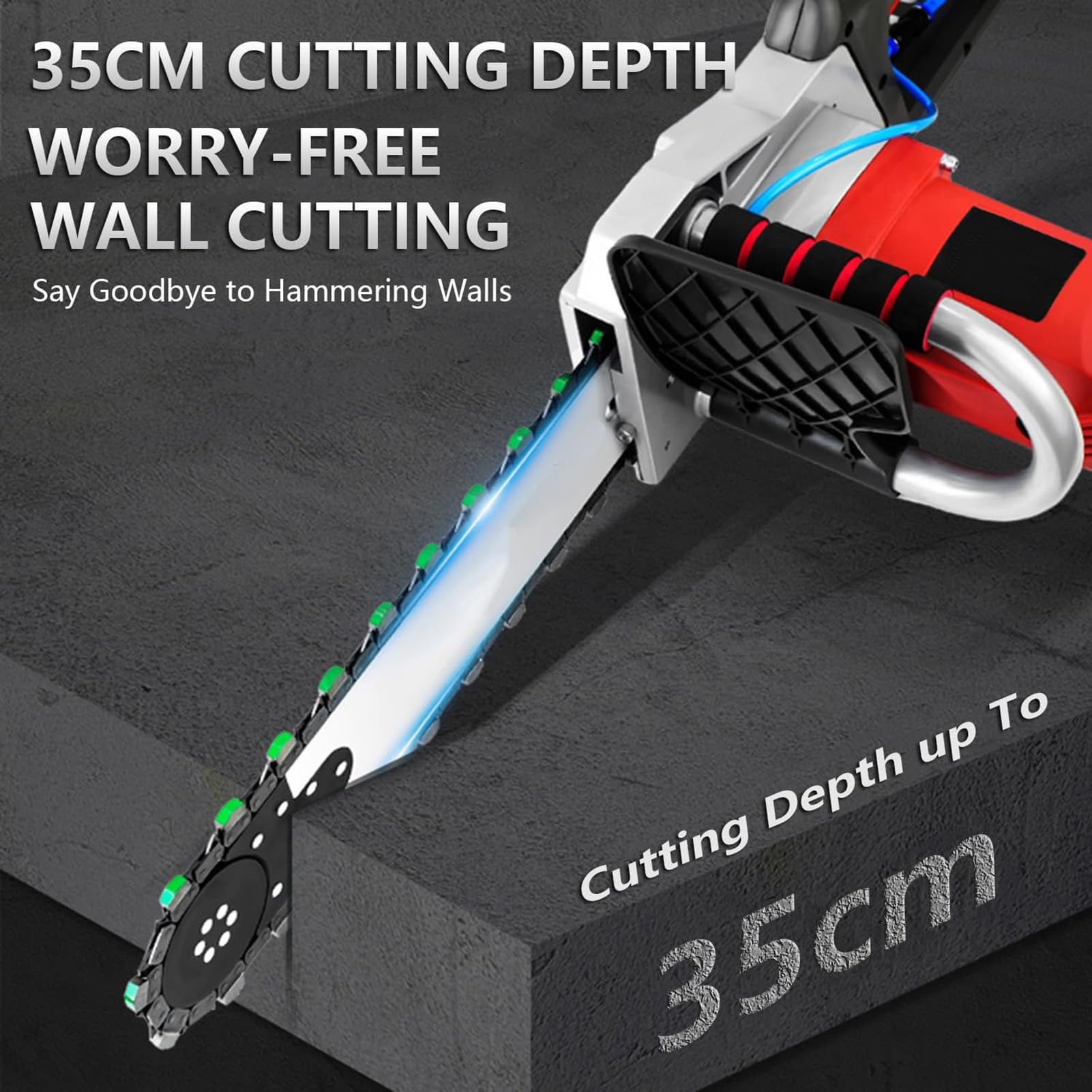 Sierra De Hormigón Eléctrica De Mano, Cortadora De Pared De 5800W/6500W con 2 Cadenas De Diamante Y 2 Placas Guía, Motosierra De Hormigón De Profundidad De Corte De 13/18 Pulgadas