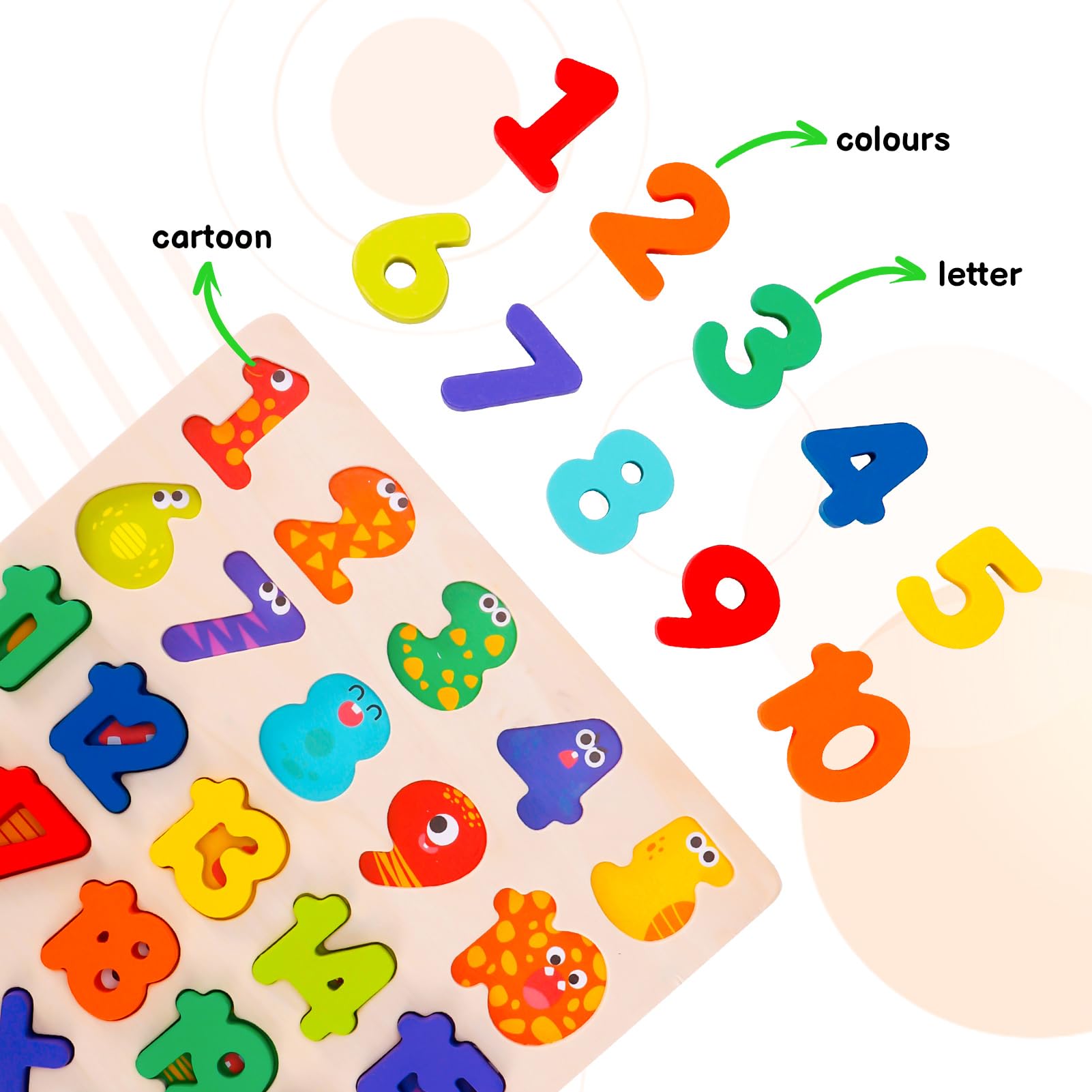 Wooden Jigsaw Puzzles for 3 4 5 Year Old, Kids Numbers & ABC Alphabet Learning Toys - Image 2