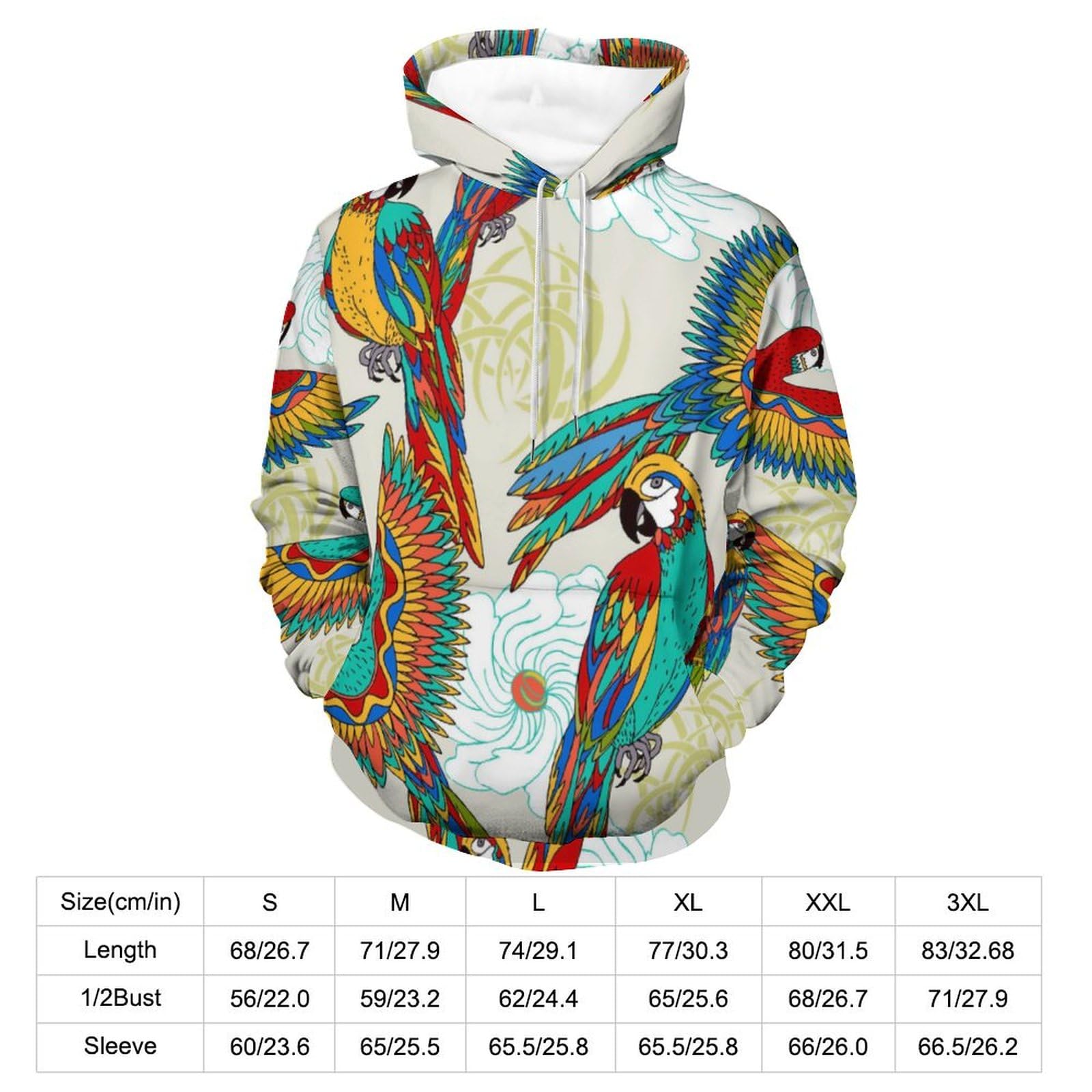 Amazon.co.jp: パーカー カラフル 民族調 オウム柄 長袖 メンズ