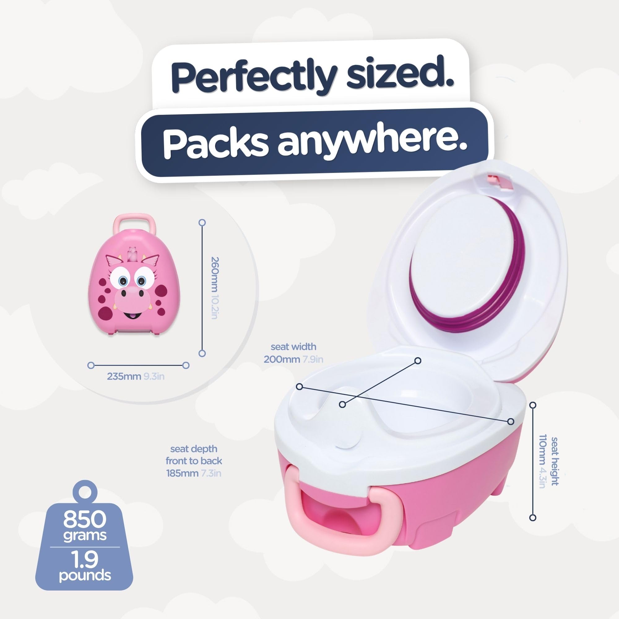 My Carry Potty - Pot de Voyage Dragon Rose, Meilleur Siège de Toilette Portable pour les Tout-Petits et les Enfants à Emporter Partout