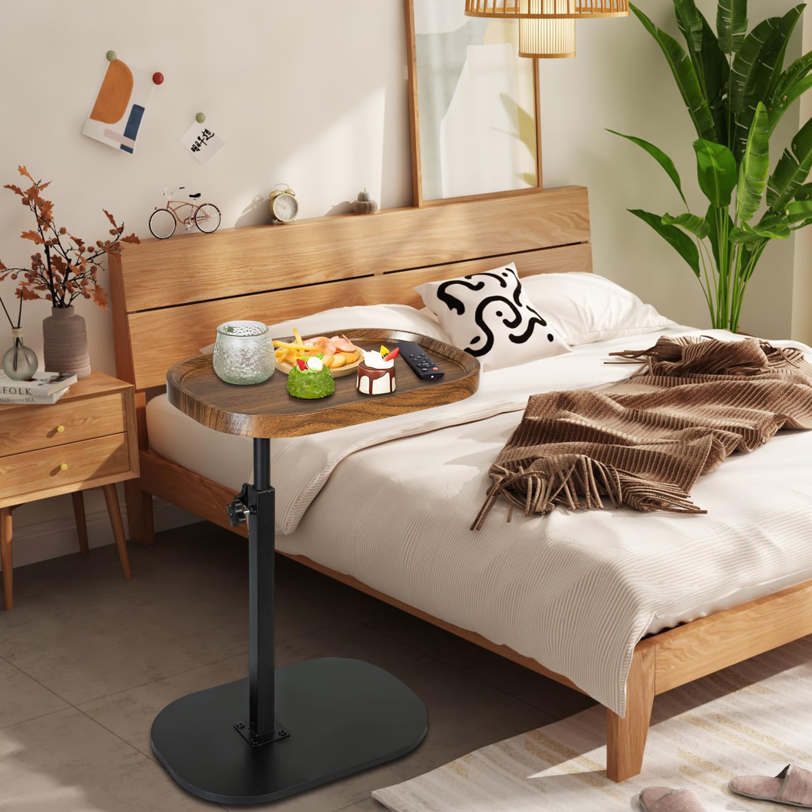 C-förmiger Beistelltisch, höhenverstellbar mit 360°-Drehgelenk, schmaler Holz-Beistelltisch für Wohnzimmer, Schlafzimmer, über Stuhltische für Snacks, Tee, Kaffee (Walnussfarben, 45 x 30 x 45 ~