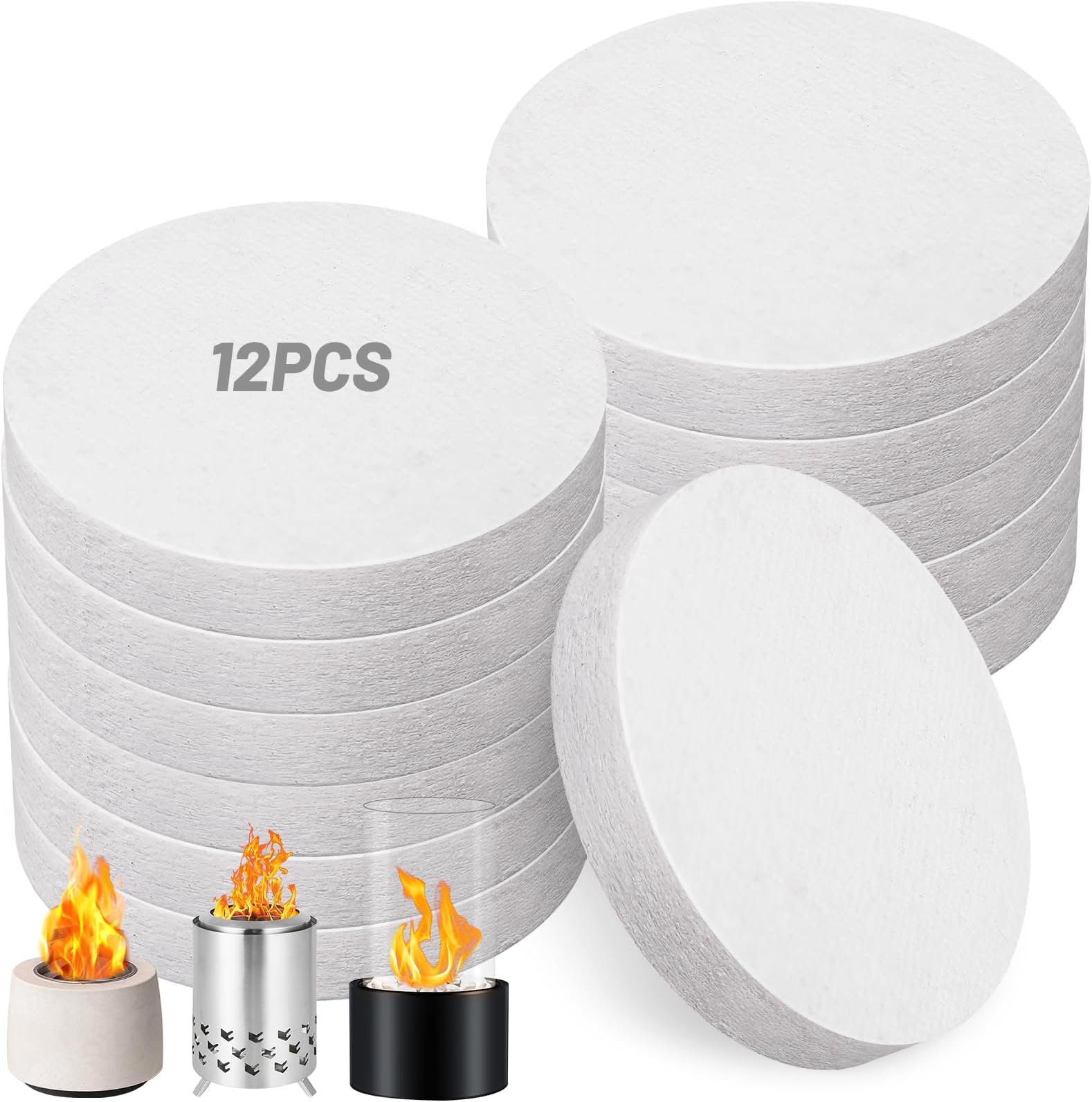 12 Pieces Circular Ceramic Wool Sponge Replacement for Tabletop Fire Pit Bowl to Extend Burning Time - Ceramic Wool Wick Insulation for Bioethanol Fuel Portable Fireplace (2.4" D x 0.4" H)