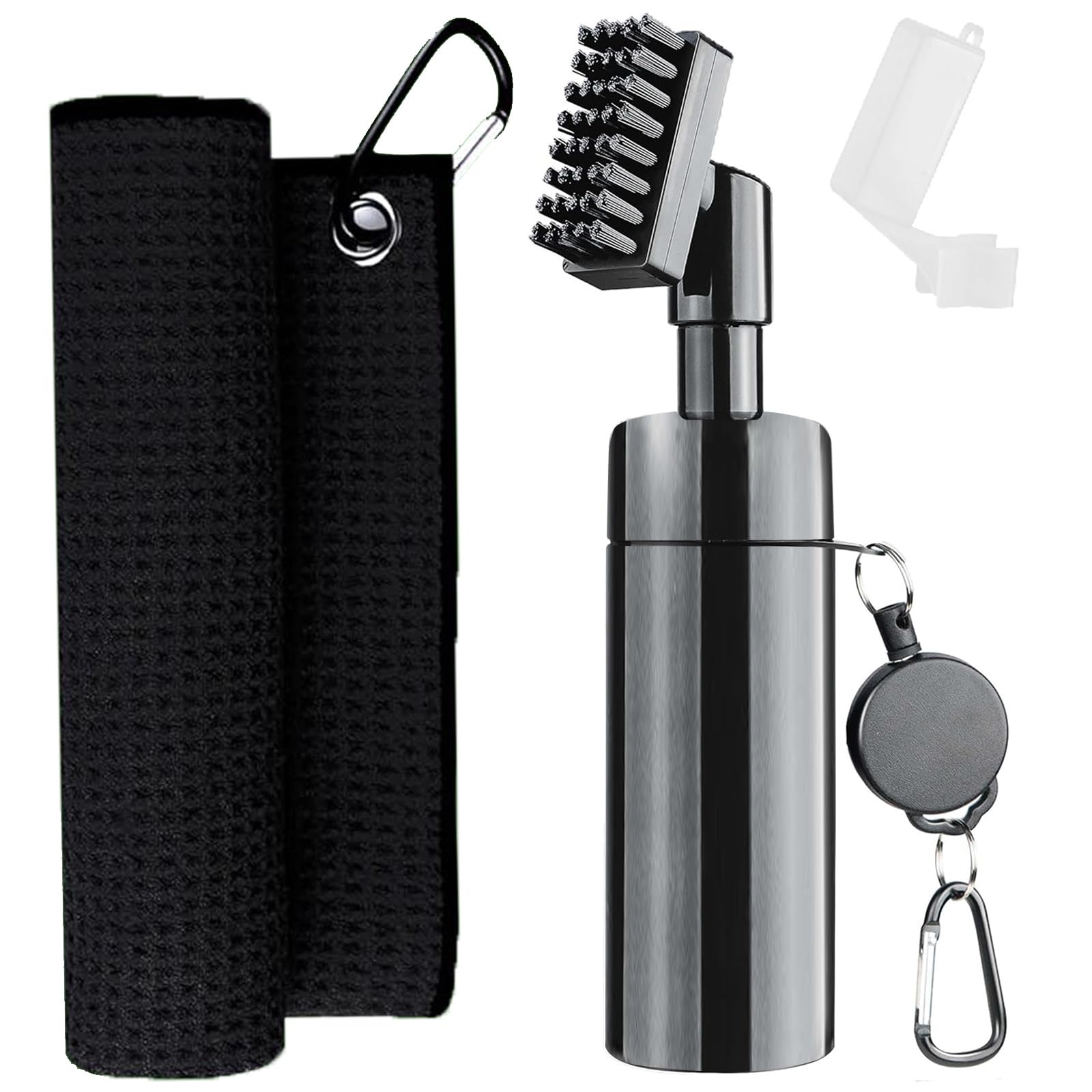 Golf Club Cleaner Brush with Retractable Clip & Microfiber Towels, Portable Golf Club Groove Cleaning Kit, Golf Accessories Water Spray Bottle for Men Gift, Club Maintenance Tool for Golf Irons,Wedges