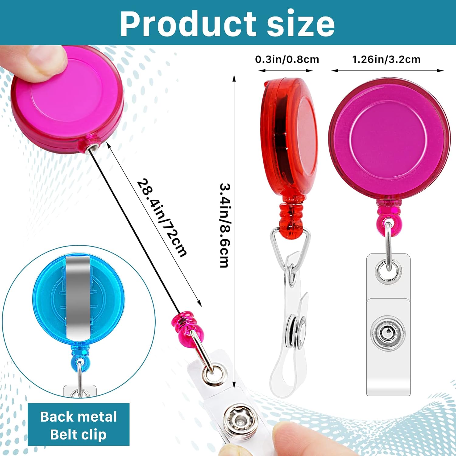50 Pack Retractable Badge Reels,Retractable Badge Holder Reels with Belt Clip,Badge Reel Clips Holder for Hanging ID Card Key Chain Doctor Nurse Teachers Students Office Workers (Multi Color) - Image 2