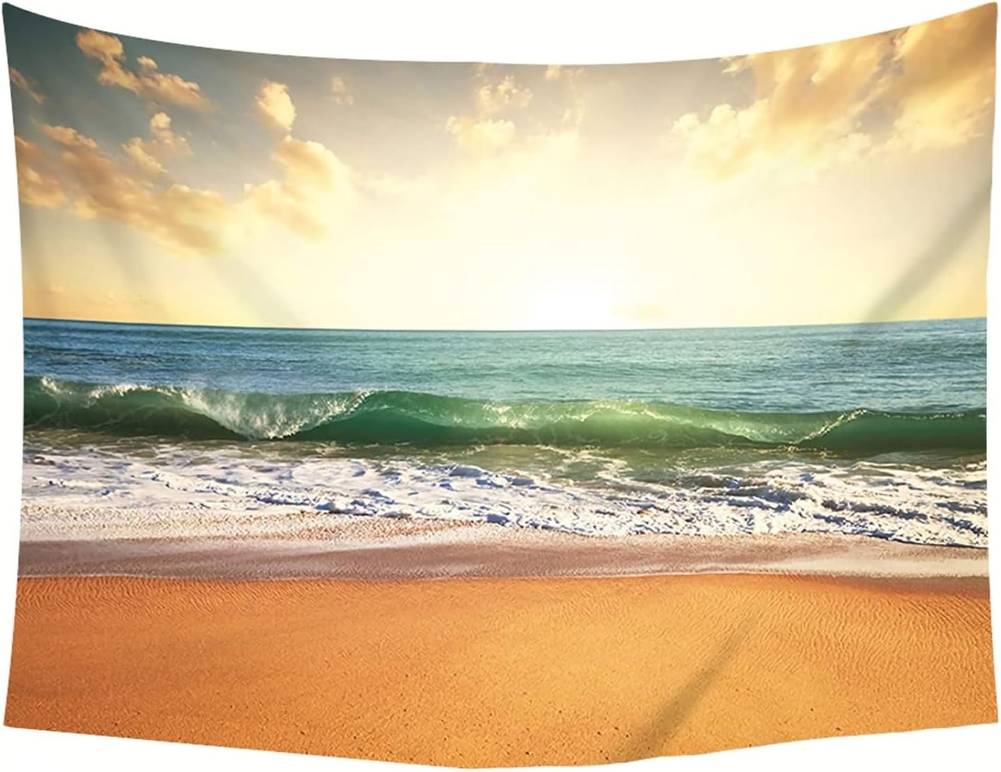 Lirzxin Bedroom Wall Tapestry, Polyester Tapestries Beach Waves Scenery Pattern Wall Hanging Decor Tapestry for Bedroom Living Room Dorm, Green Brown 83x55 inch (210x140CM)