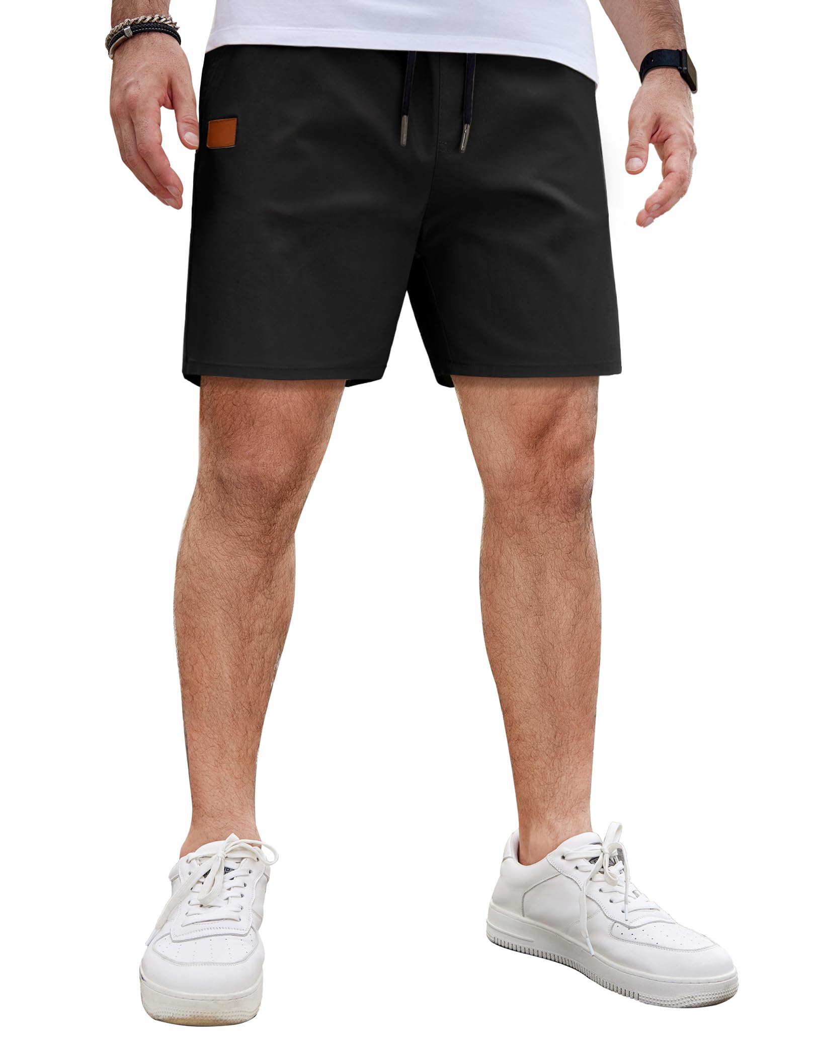 COOFANDY Men's Casual Cotton Shorts 5 Inch Summer Beach Shorts Lightweight Drawstring Elastic Waist Chino Golf Shorts