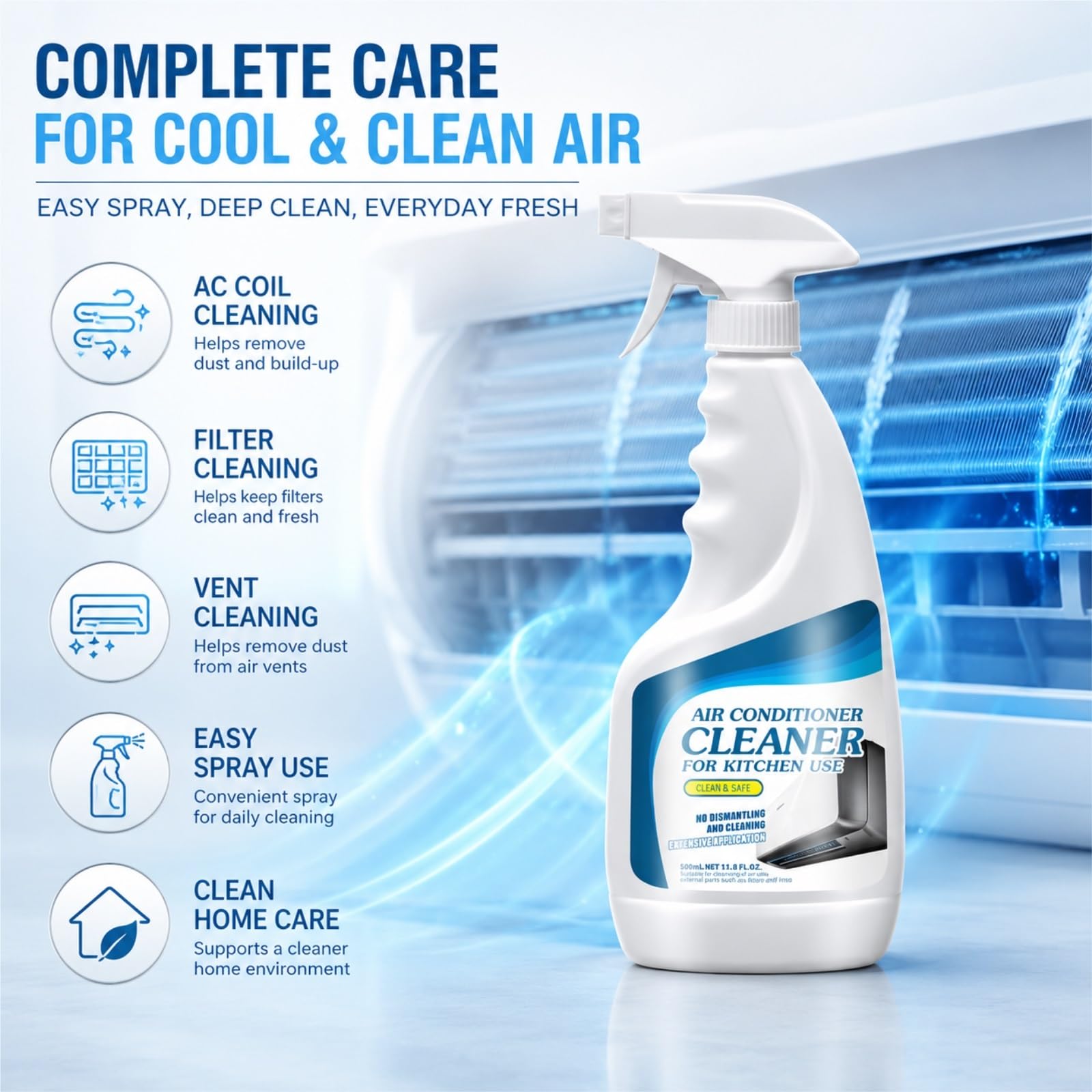 Limpiador for Aire Acondicionado, Spray Espuma Sin Desmontaje, 500mlX5, Descompone Eficazmente Suciedad/Polvo/Grasa, Limpiador Espumoso for Serpentín De AC