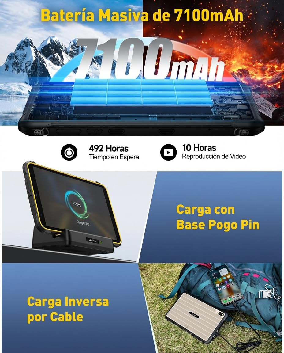Ulefone RugKing Pad Pro Android 16 Rugged Tablet 8.68 Pulgadas/90Hz, Tablet Rugerizada 16GB+128GB ROM/2TB Tablets Gaming, Batería 7100mAh, 16MP Cámara/Octa-core/Dual SIM 4G/eSIM/NFC/Garantía de 2 años