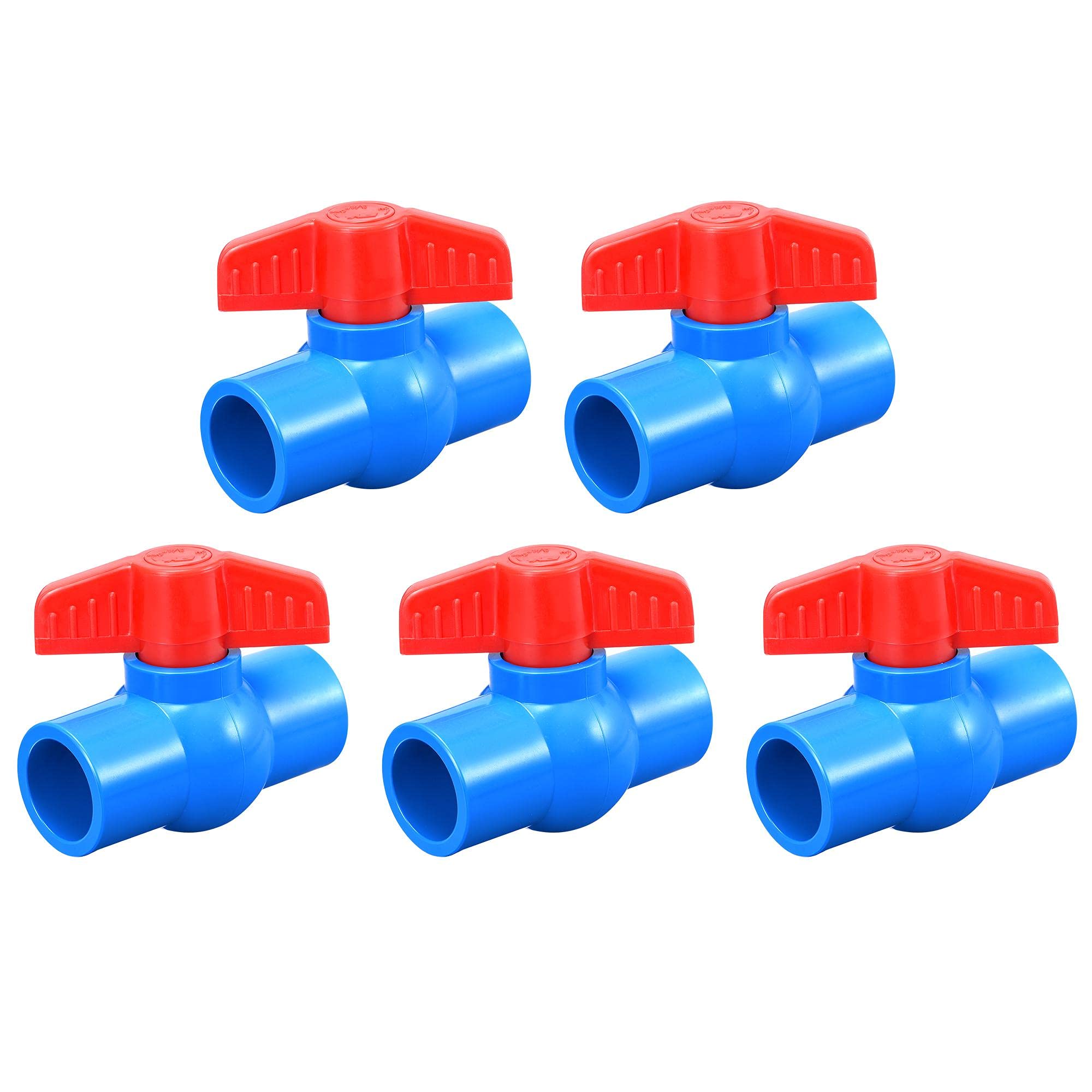 sourcing map Ball Valve, 25mm ID PVC Socket End Shut off Valve for Aquarium Setup, Sump Pump, Pool, Garden Sprinkler Blue Red 5Pcs