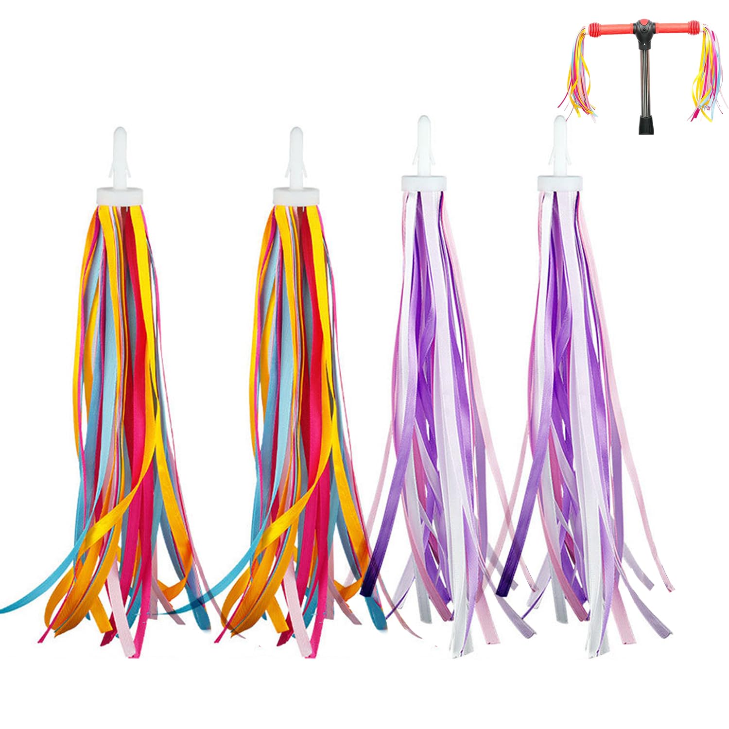 Accessoire Velo Enfant Rubans Guidon Streamers 2 Paires Arc-en-Ciel