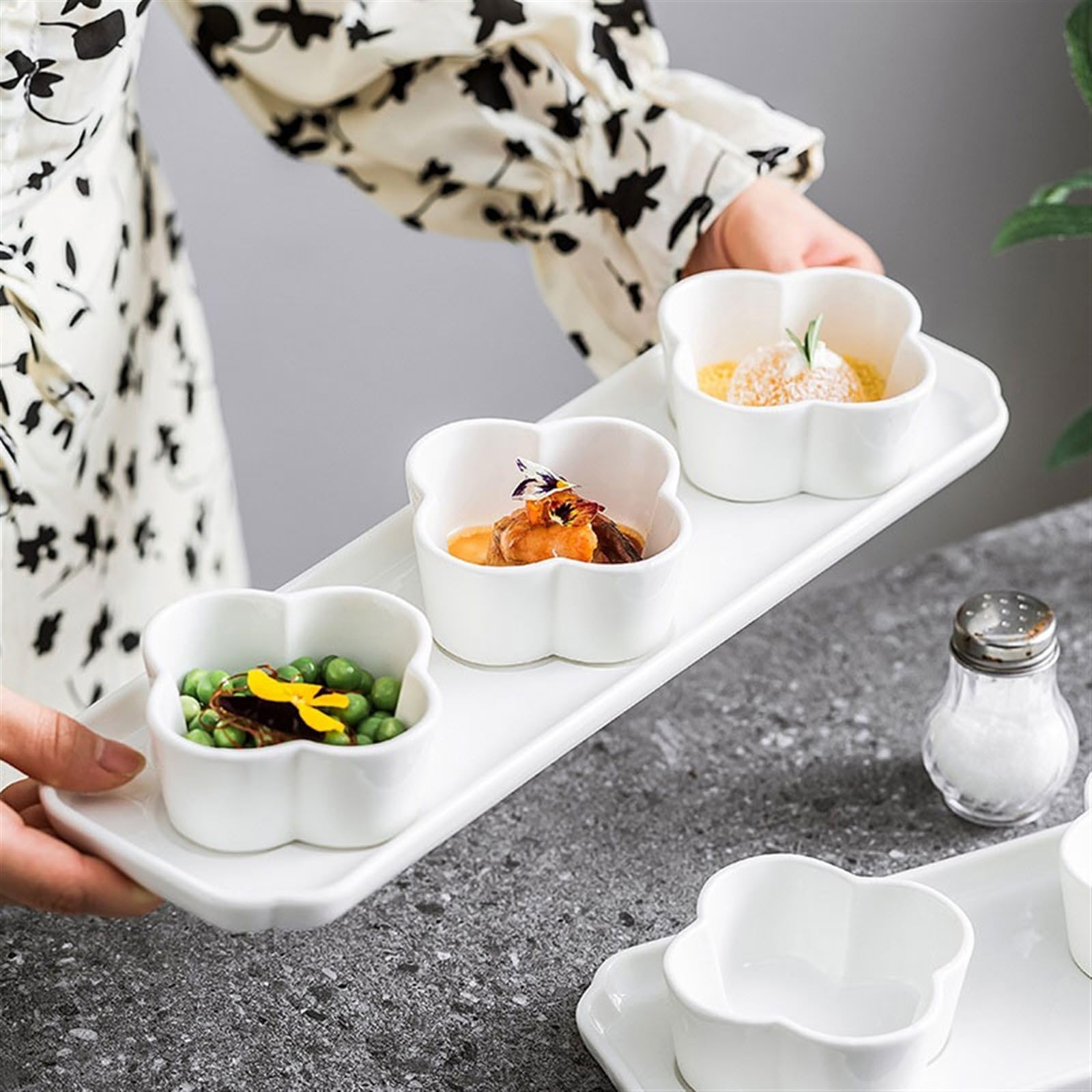 Keramik-Soßenschälchen Blue And Amber Ceramic Compartment Plate For Sauce Dipping Snacks Seasoning Dried Fruit(A)
