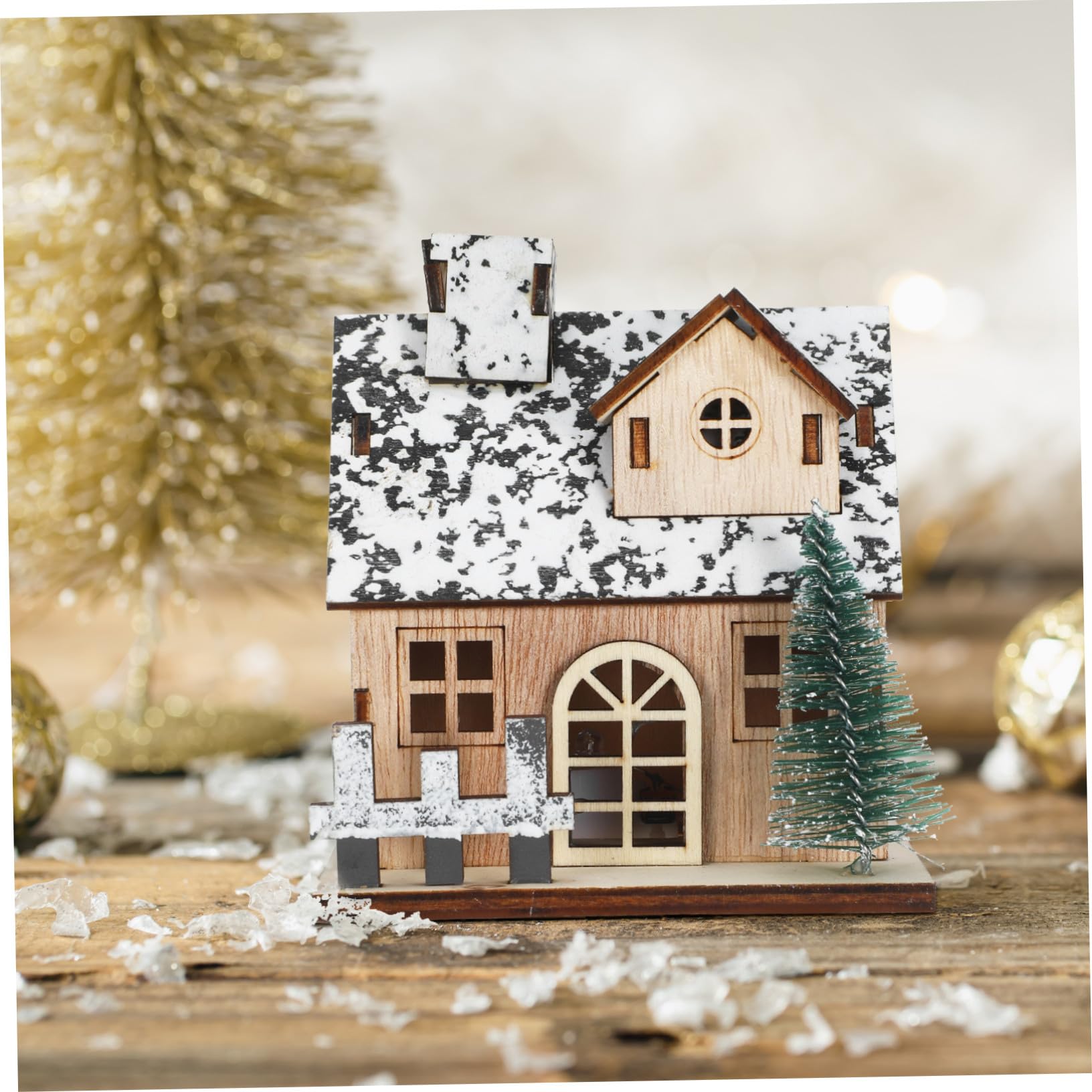 3 Pezzi Villaggio Natalizio in Legno con Illuminazione a LED Mini Case Rustiche per Decorazioni Natalizie su Mensola Stufa e Centro Tavola Decorazione Natalizia Fai da Te
