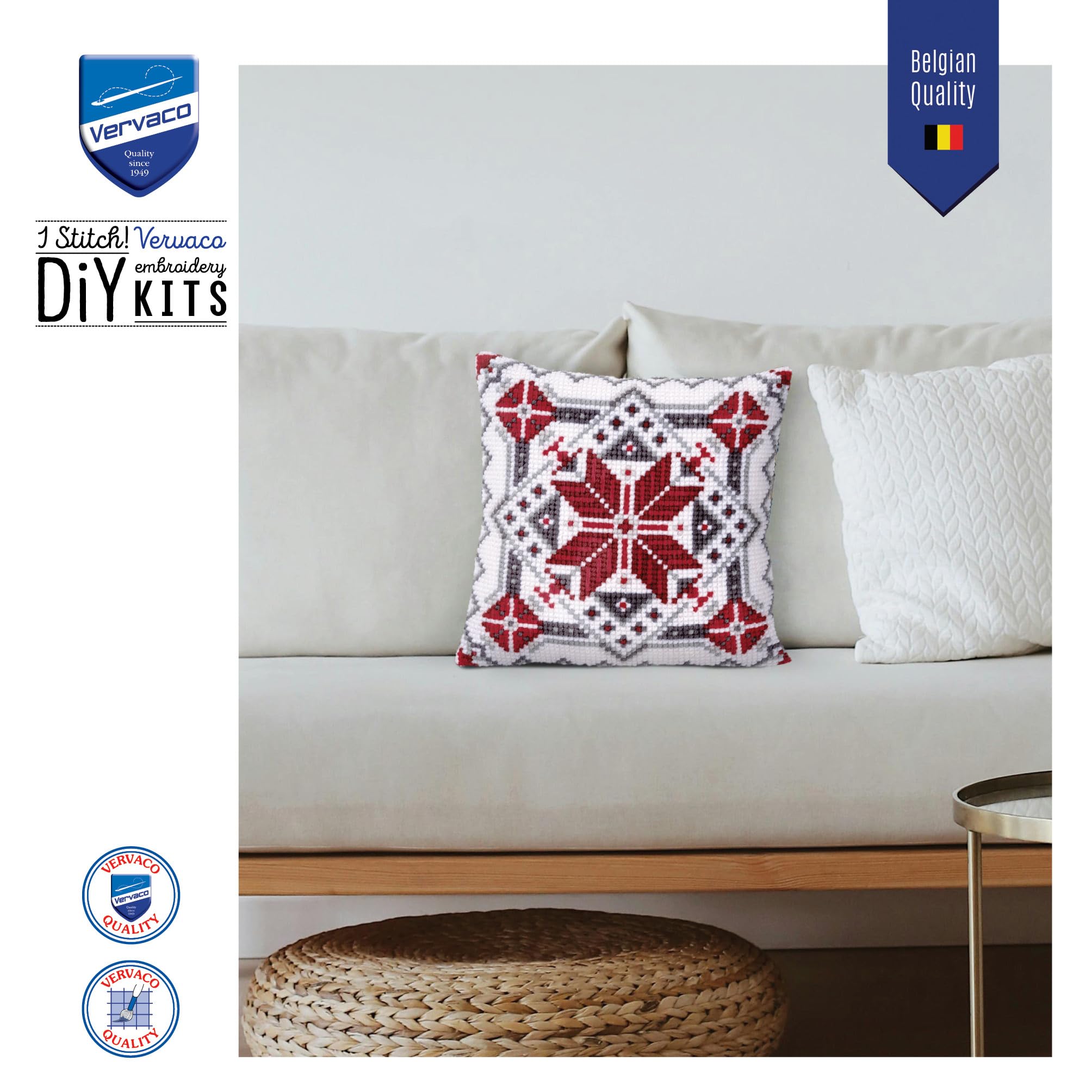 VERVACO Kit Cuscino Punto Croce Cristallo di Neve II Set Ricamo Principianti Cuscini Gobelin Decorativi ca. 40 x 40 cm Accessori per Lavoretti Creativi DIY Casa Decor Hobby Adulti Cross Stitch