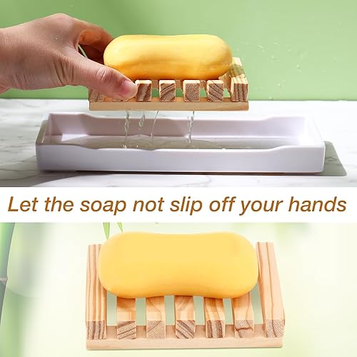 Miniatura 5 de Jabonera de ducha, jabonera de madera, bandeja de jabón para drenar, funda de jabón, soporte de jabón para baño, cocina, esponja de viaje, champú,