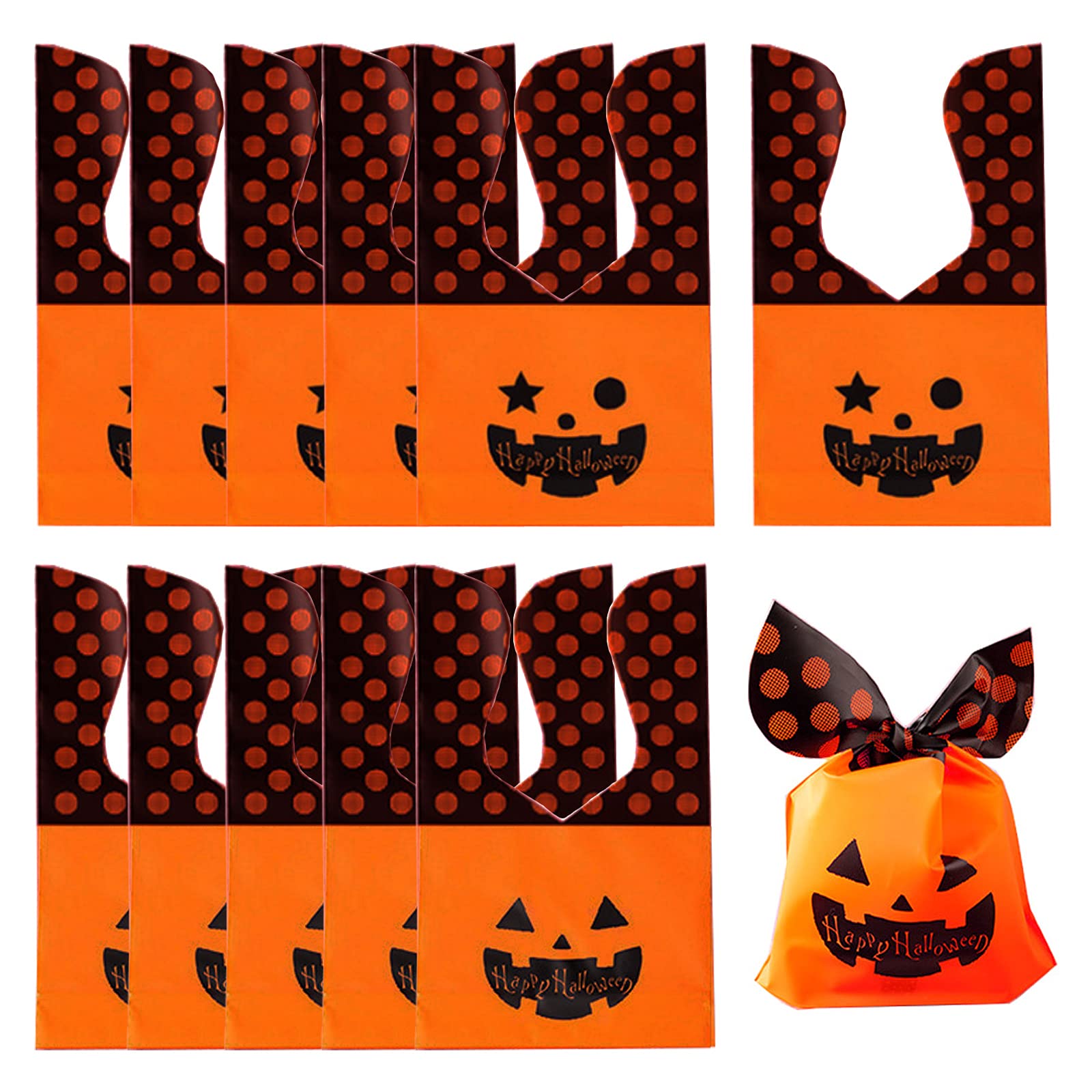 100 Pcs Halloween Goodie Bags Pumpkin Ghost Trick or Treat Candy Bags Bunny Rabbit Cookie Snacks Goody Bags Trick or Treating Gift Bags Parade Festival Party Decorations Supplies Favors Orange