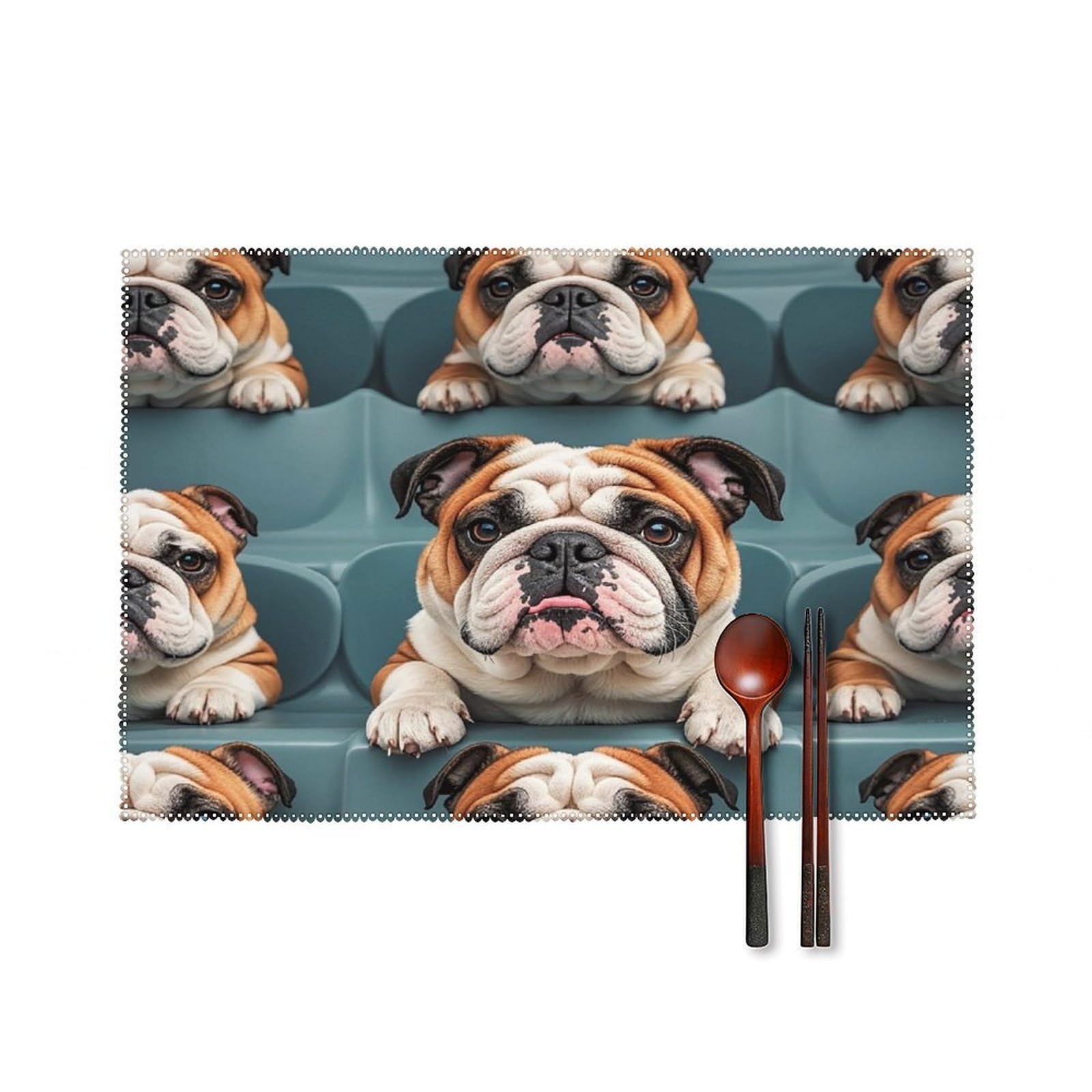 Funny English Bulldog Placemats Set of 6 Washable Farmhouse Dining Table Mat Non Slip Heat Resistant Non-Slip Place Mats Easy Clean Table Protective Placemats for Indoors & Outdoors