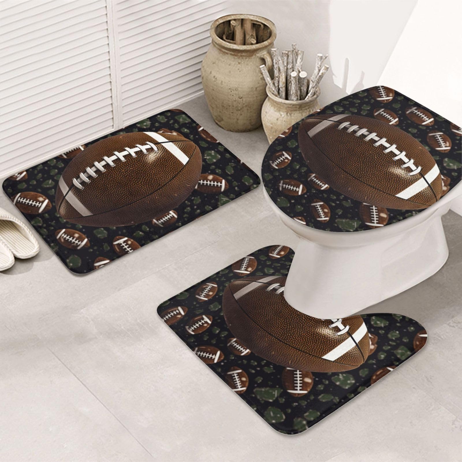 Tapis de bain football vert en microfibre absorbante et antidérapante | Lot de 3