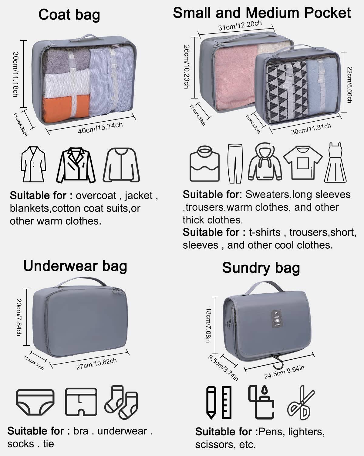 Lot De 4 Sacs De Rangement Avec Cordon – Nylon Imperméable – Tailles Variables – Idéal Pour Voyage, Sport, Organisation