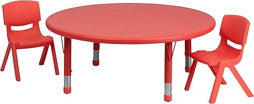 Miniatura 3 de Flash Furniture Juego de mesa de actividades ajustable de altura de plástico azul redondo de 45 pulgadas con 2 sillas