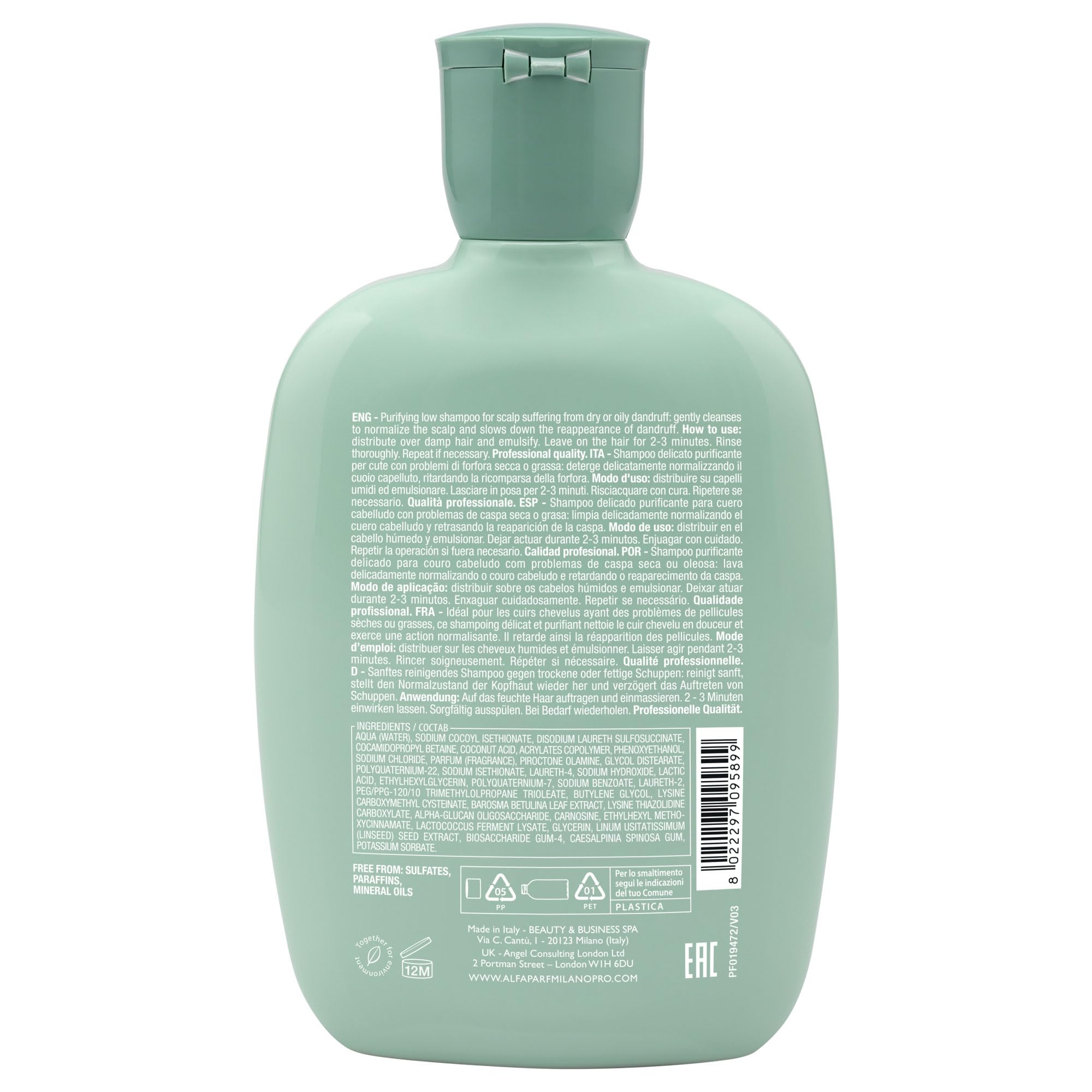 Alfaparf Milano Semi Di Lino Scalp Rebalance Shampoo for Dry Scalp - Sulfate Free Shampoo - For Excessive Oiliness and Flakes - Professional Salon Quality