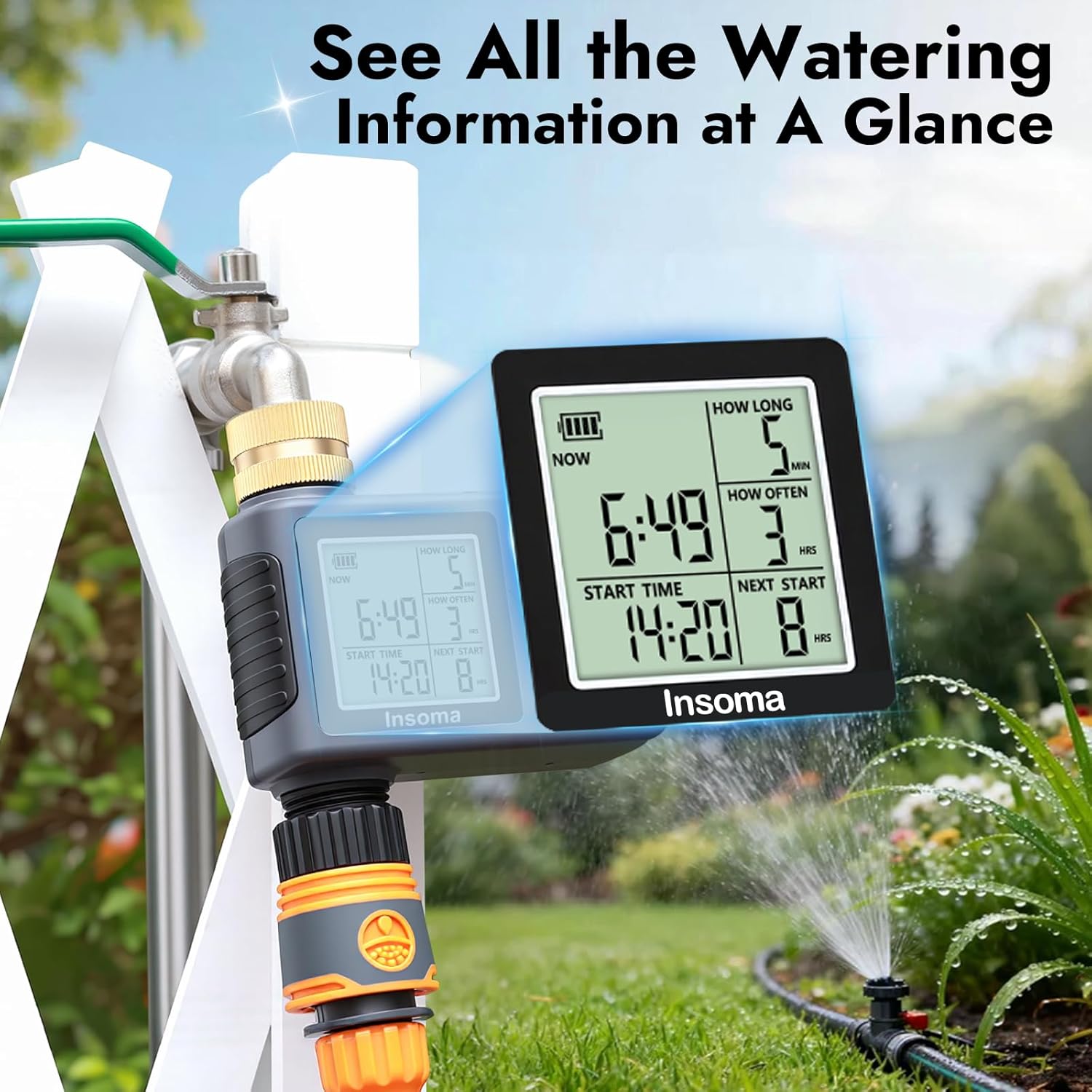 Sprinkler Timer with Brass Inlet & Outlet, Water Timer for Garden Hose with Auto/Manual/Rain Delay Mode, Easy Setup Hose Timers for Lawn, Garden, Vacation Watering,1 Outlet