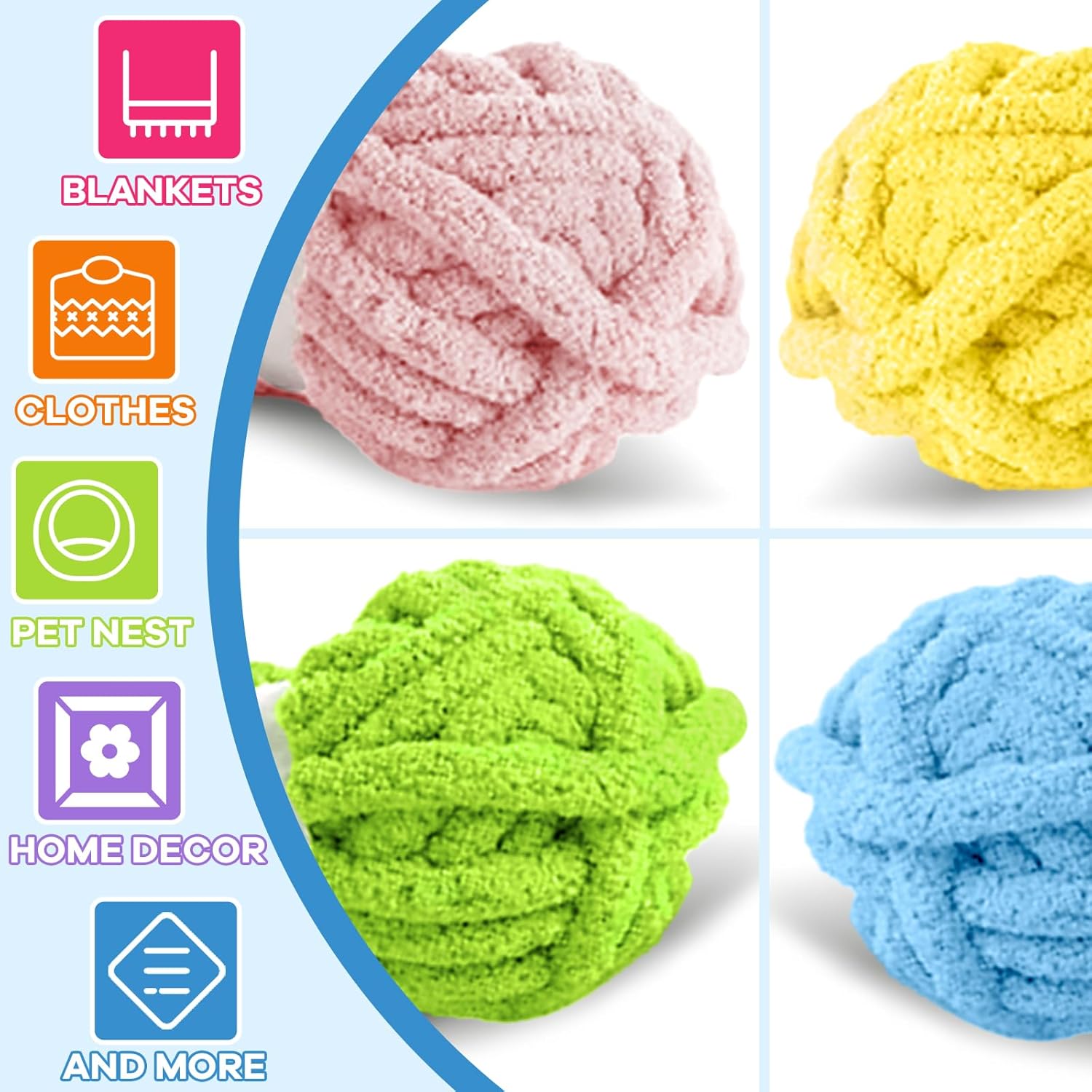 8 Packs Jumbo Colorful Chunky Chenille Yarn for Crocheting 8 Color Super Bulky Fluffy Chunky Yarn for Hand Knitting Blanket (27yds, 8oz Each Skein)