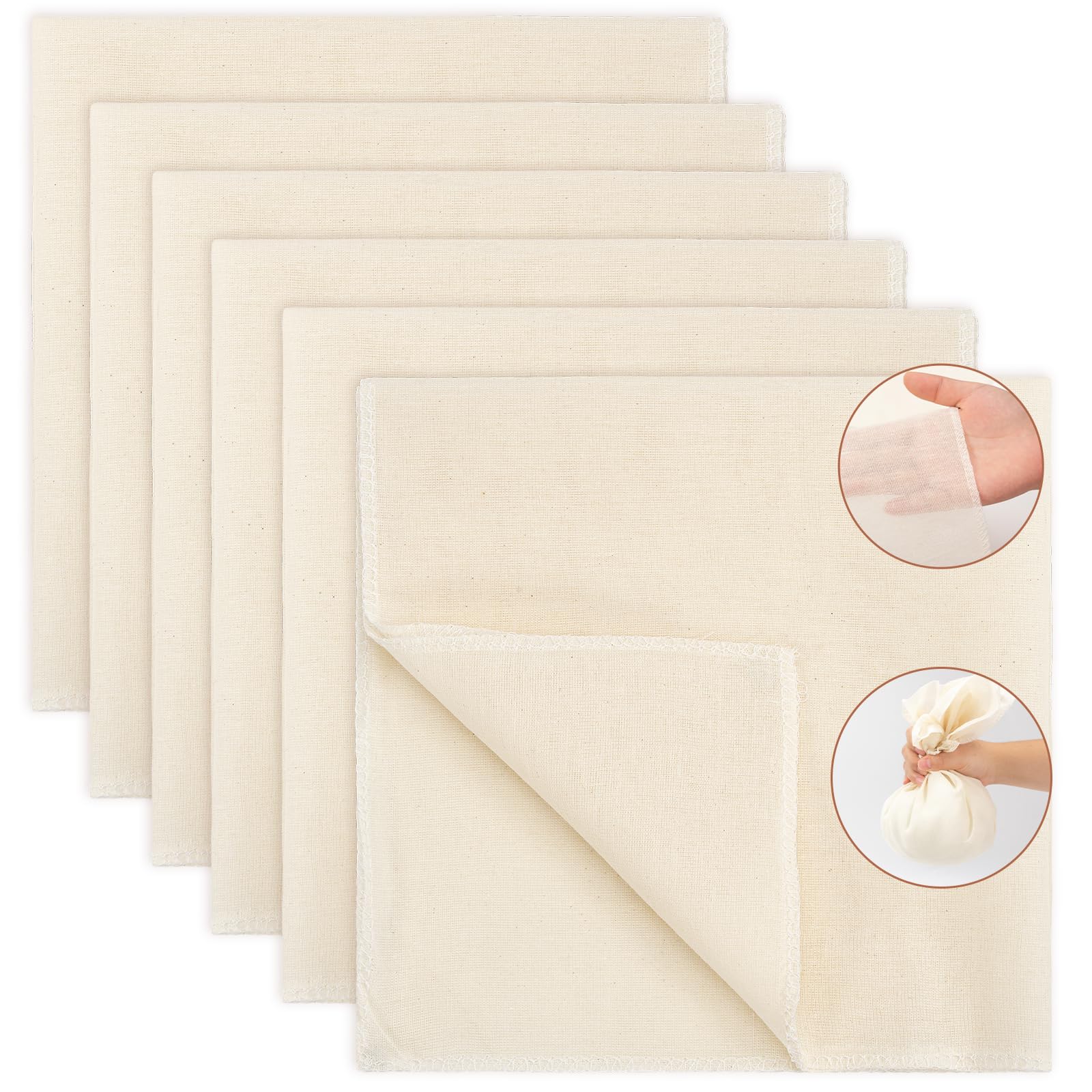 6 Panni Per Formaggio In Mussola Di Cotone 50x50 Cm - 100% Cotone Naturale Non Sbiancato - Riutilizzabili Per Filtrare Latte, Yogurt, Succhi - 3