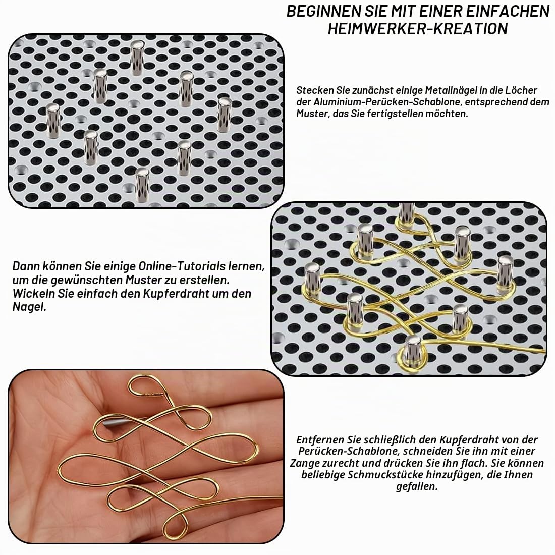 Drahtbiegegerät Set, Aluminium Drahtwickelplatte 14 x 11,5 cm mit 32 Metallstiften und 28 Kunststoffhülsen, Wire Jig Schmuckherstellung Werkzeug für Ohrringe, Anhänger und Armbänder