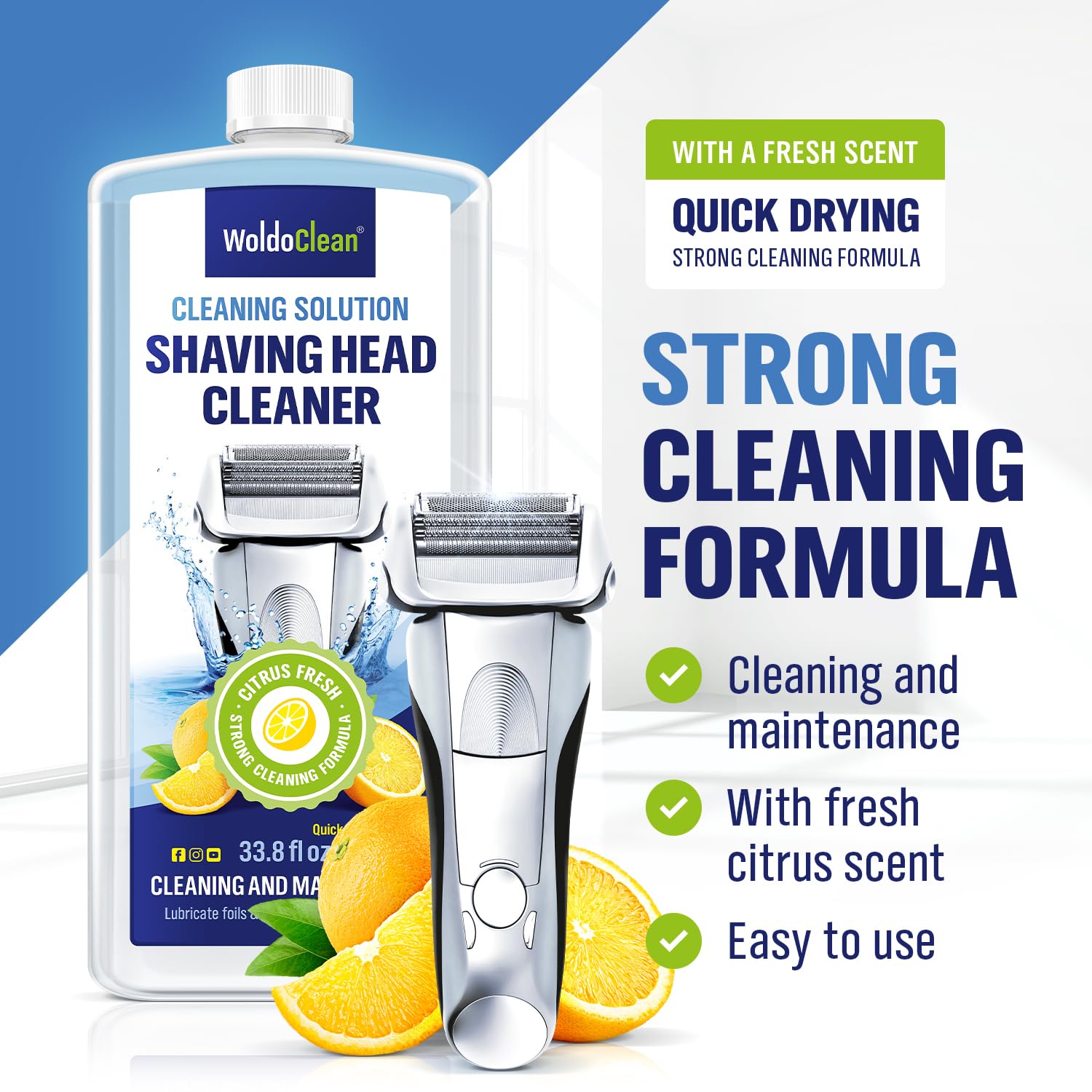 Shaver Cleaner Solution Replacement 33.8 oz - for Clean&Charge Cleaning, compatible with Braun CCR/SmartCare, Lemon Scent, 5–6 Uses