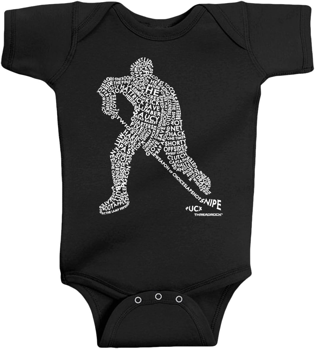 Threadrock Baby Boys' Hockey Player Typography Design Infant Bodysuit