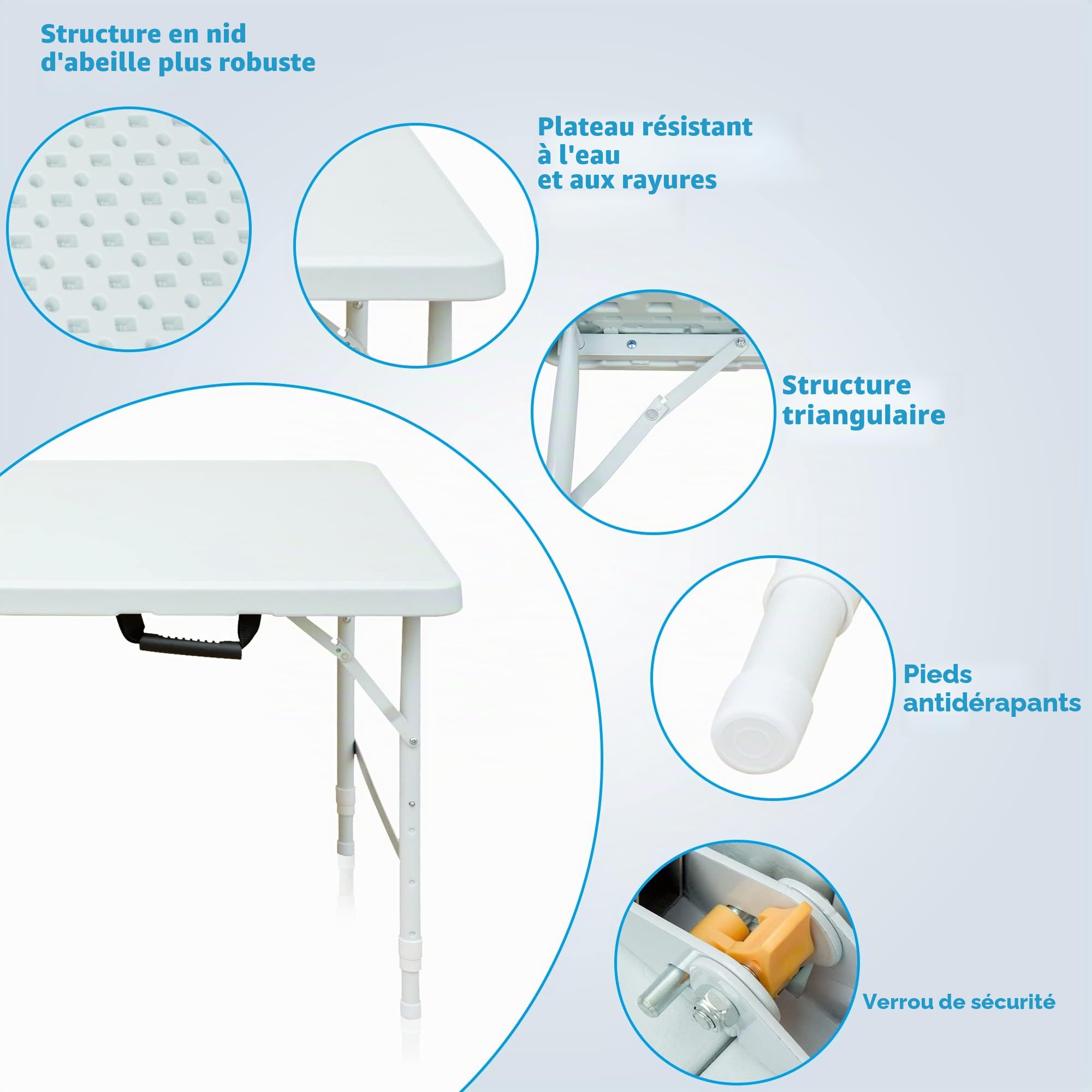 Table pliante en plastique portable et robuste de 1,2 m pour camping, fête, jardin, dîner, cuisine, travail, intérieur et extérieur (1,2 m)