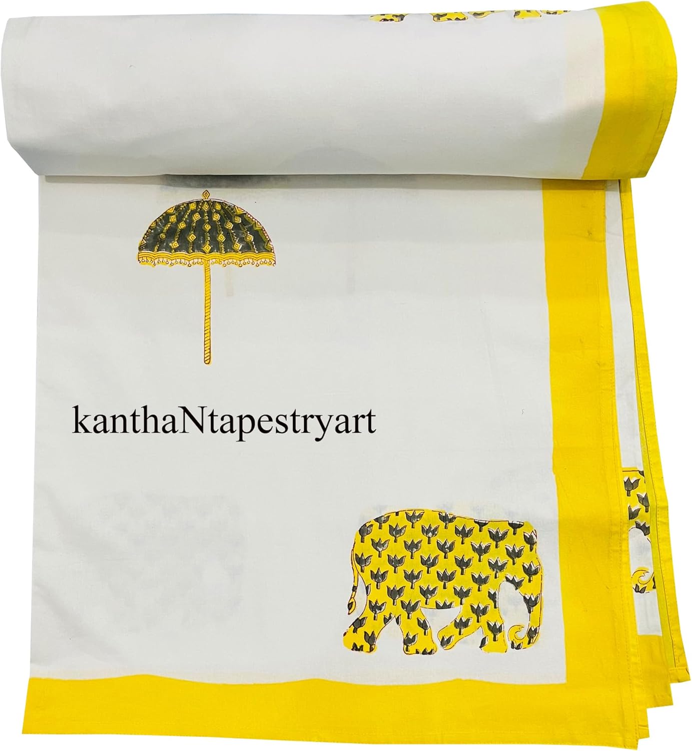 Generic kanthaNtapestryart Jaipuri Printed Floral Print 100% Pure Cotton Hand Block Print Bedsheet with 2 Pillow Cover Block Printed Flat Sheet (King/Queen Size 90x108 Inch)