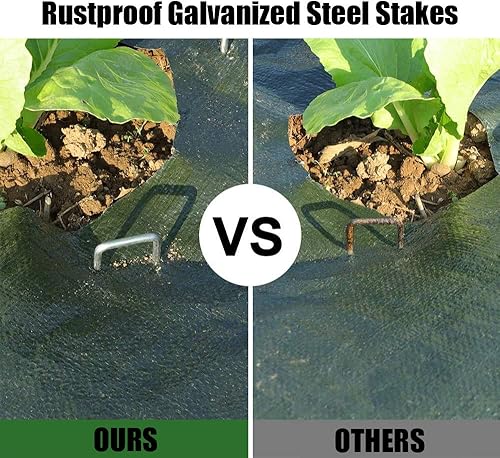 Miniatura 3 de Mininfa Paquete de 125 estacas de jardín galvanizadas de calibre 8 de 8 pulgadas, resistentes a la corrosión, grapas de tela para anclar paisajismo,