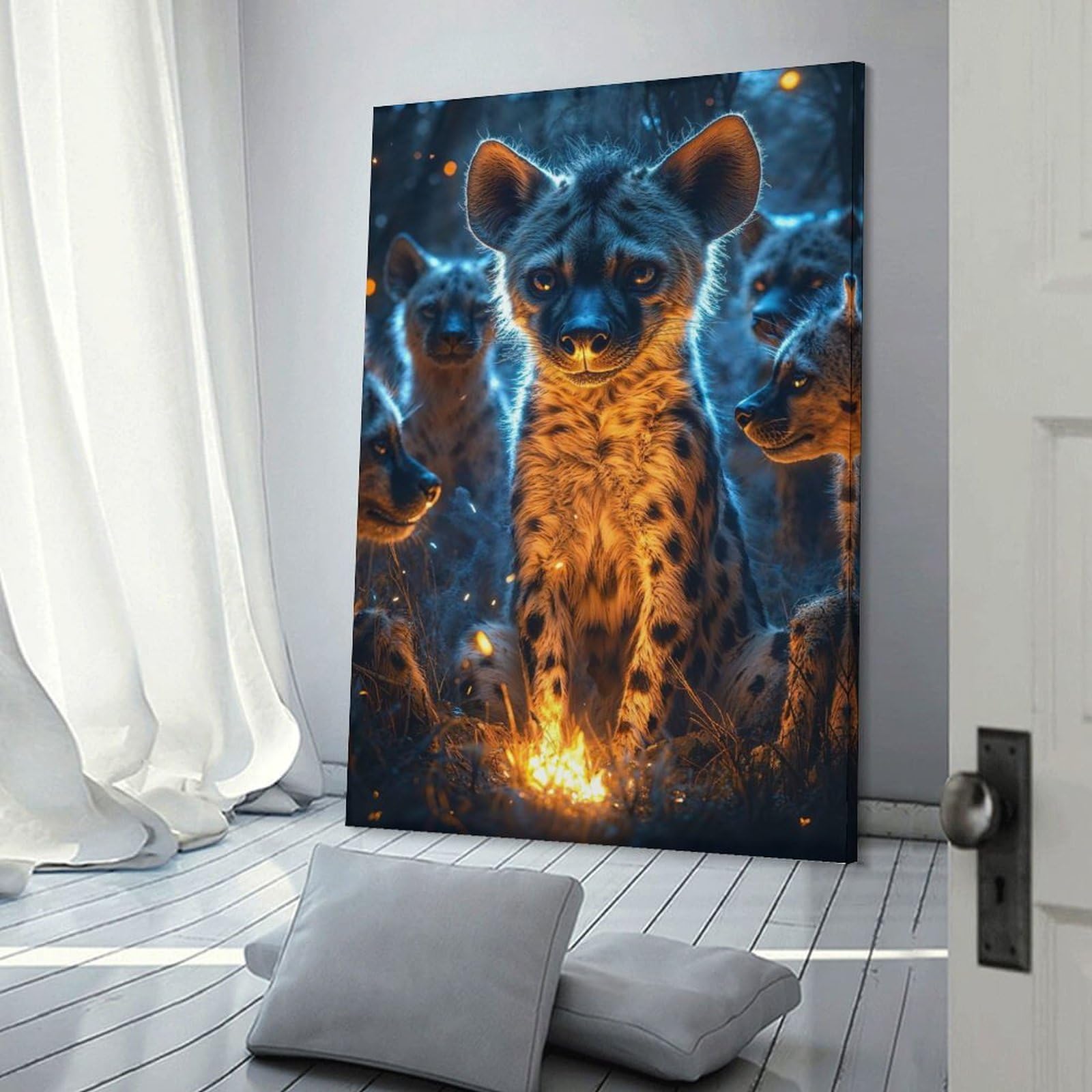 Junmoney Hyena Pack Firelight Home Decor Wall Art, 20x30inch(50x75cm), for Wall Displays, Bedrooms Or Room Updates, Ideal for Building A Coordinated Art Wall