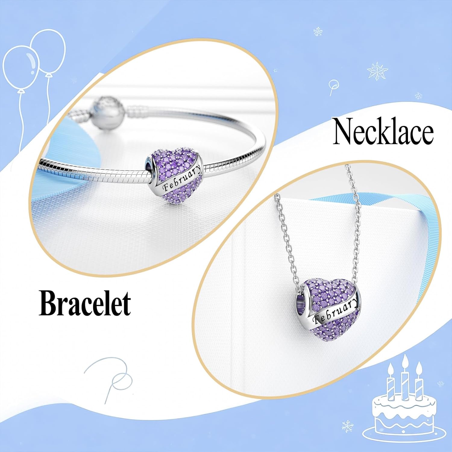 DALARAN Birthstone Charms Happy Birthday Heart Bead Charm for Pandora Bracelet with Present Box for Women - Image 2