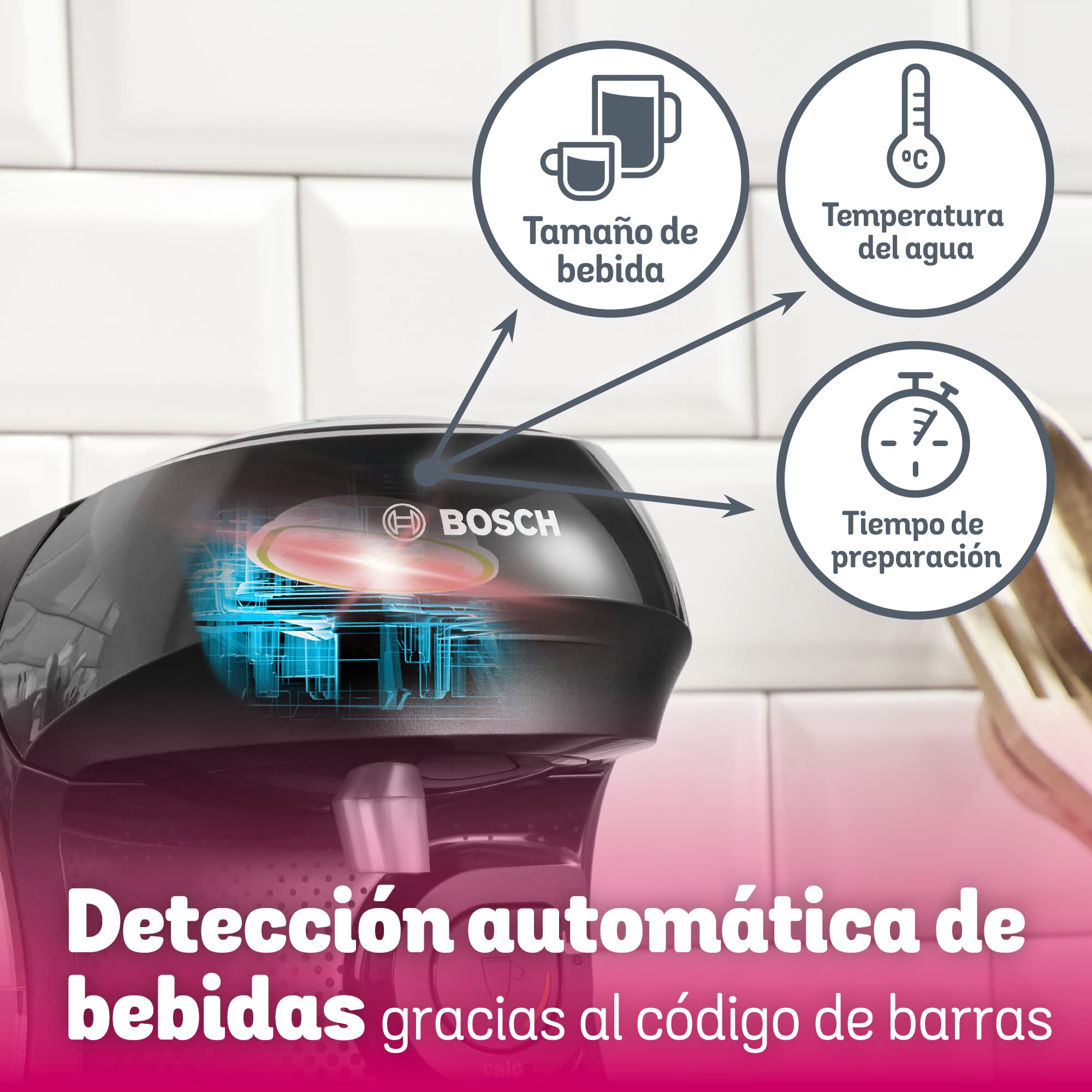 BOSCH máquina multibebida TASSIMO HAPPY, TAS1002, hasta 70 bebidas, OneTouch, servicio individual, tamaño compacto, INTELLIBREW, negro