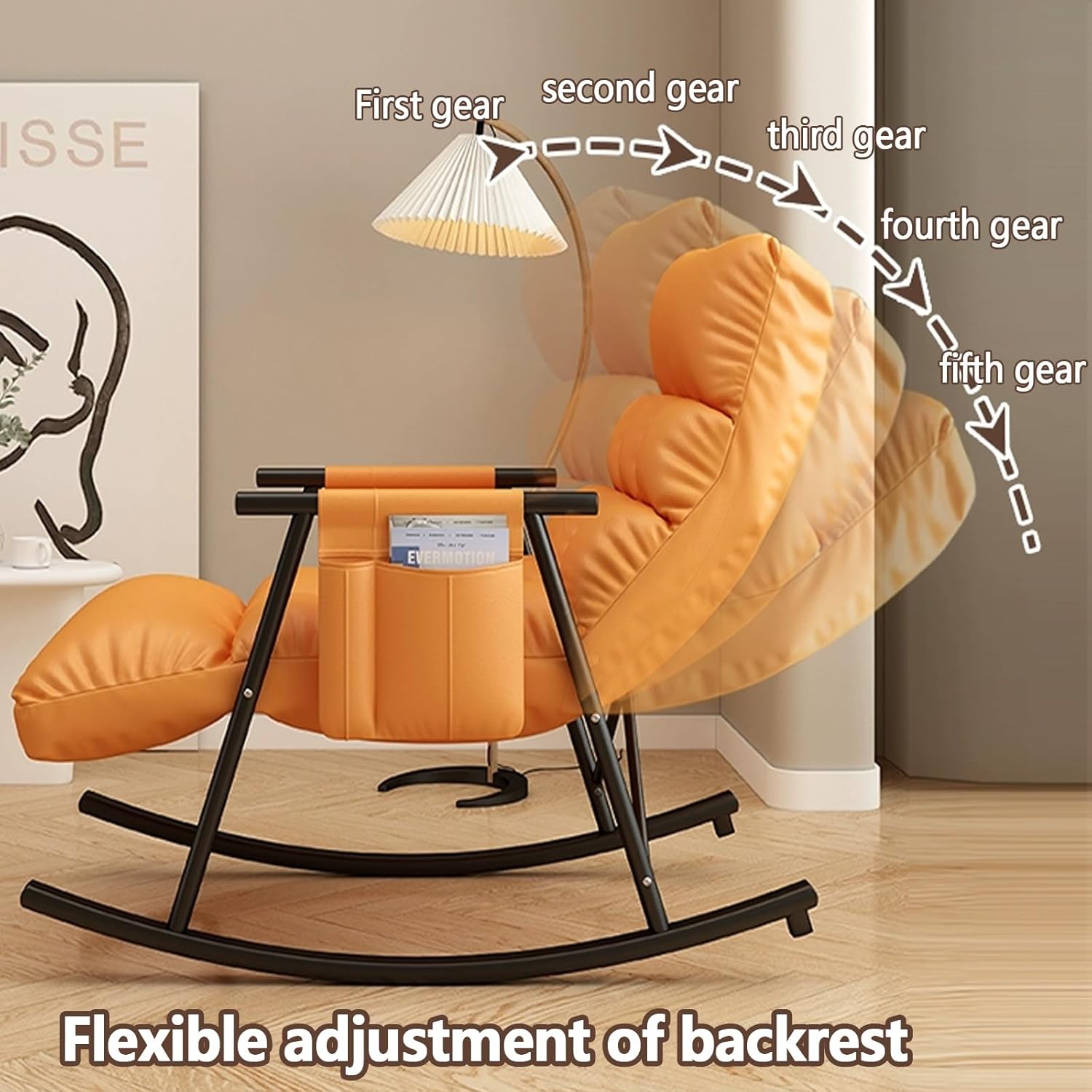 Modern Bedroom rocking chair with cushion, Comfortable living room Sofa Lounger, garden lounge chair with armrests, Indoor Breathable camping rocking chair, ergonomic chair,Adjustable backrest. ( Colo