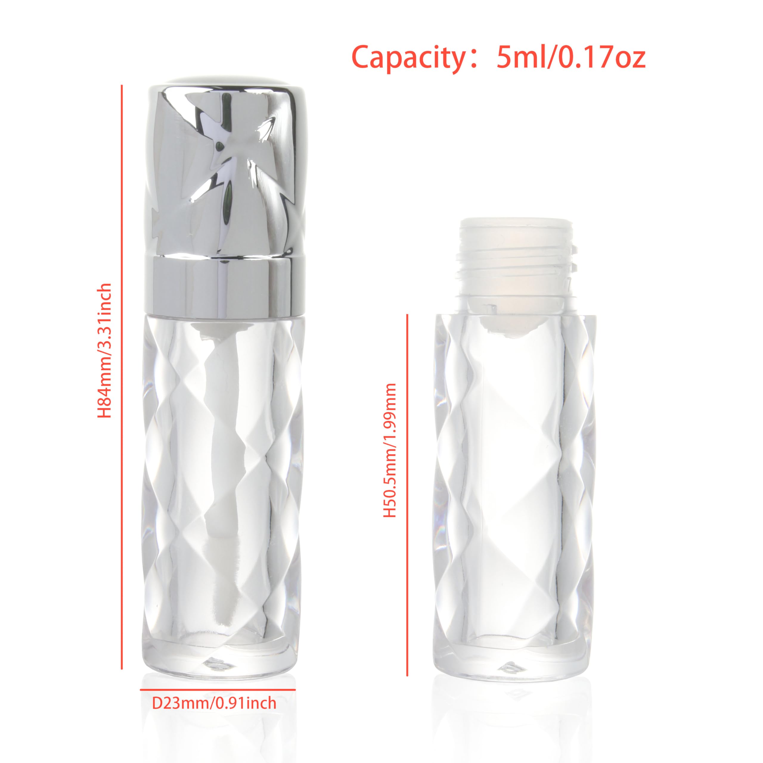 COSIDEA 16pcs Round 5ml 0.17oz silver Empty lip gloss tubes with wand prismatic Lipgloss tube containers for lip oil packing