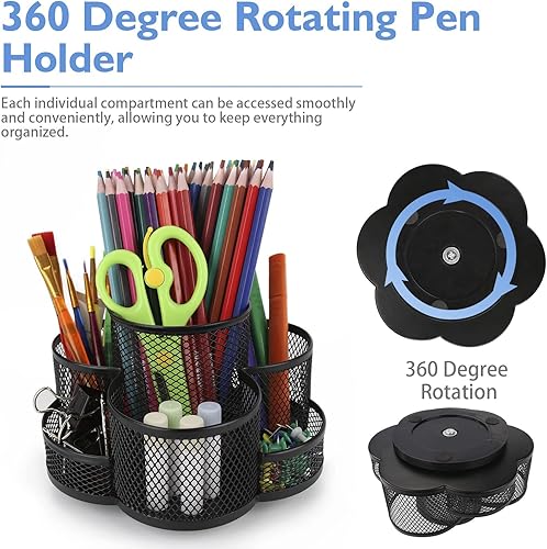 Miniatura 8 de Caja giratoria de malla metálica 360 para lápices, artículos de papelería, suministros de oficina, organizador de brochas de maquillaje para el