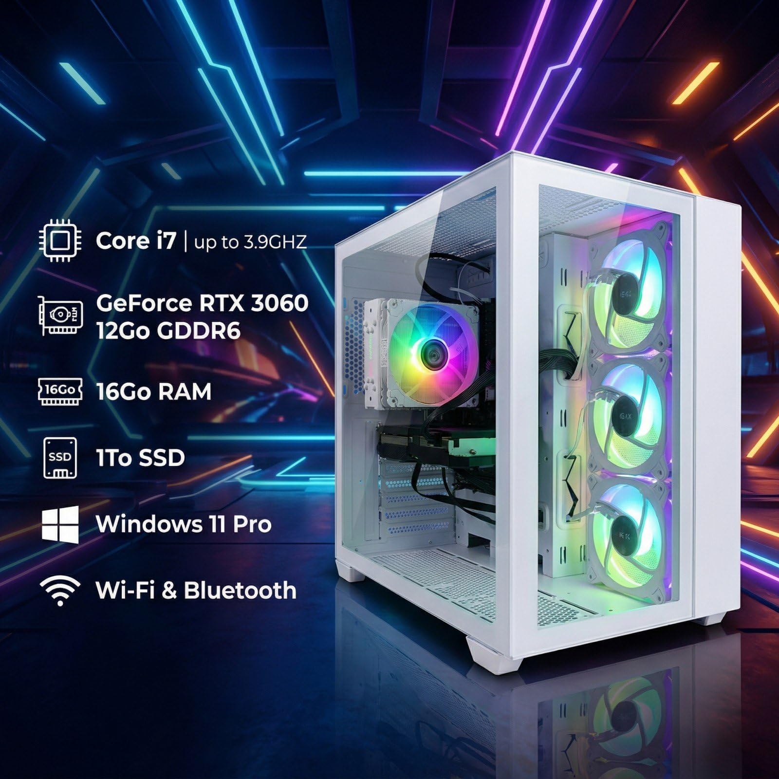 STGsivir Gaming PC, GeForce RTX 3060 12GB GDDR6,Core i7 bis zu 3.9Ghz,16GB DDR,1TB SSD,WLAN 6,BT 5.0,RGB Lüfter x3,Windows11 Pro,Gamer PC Computer Desktop