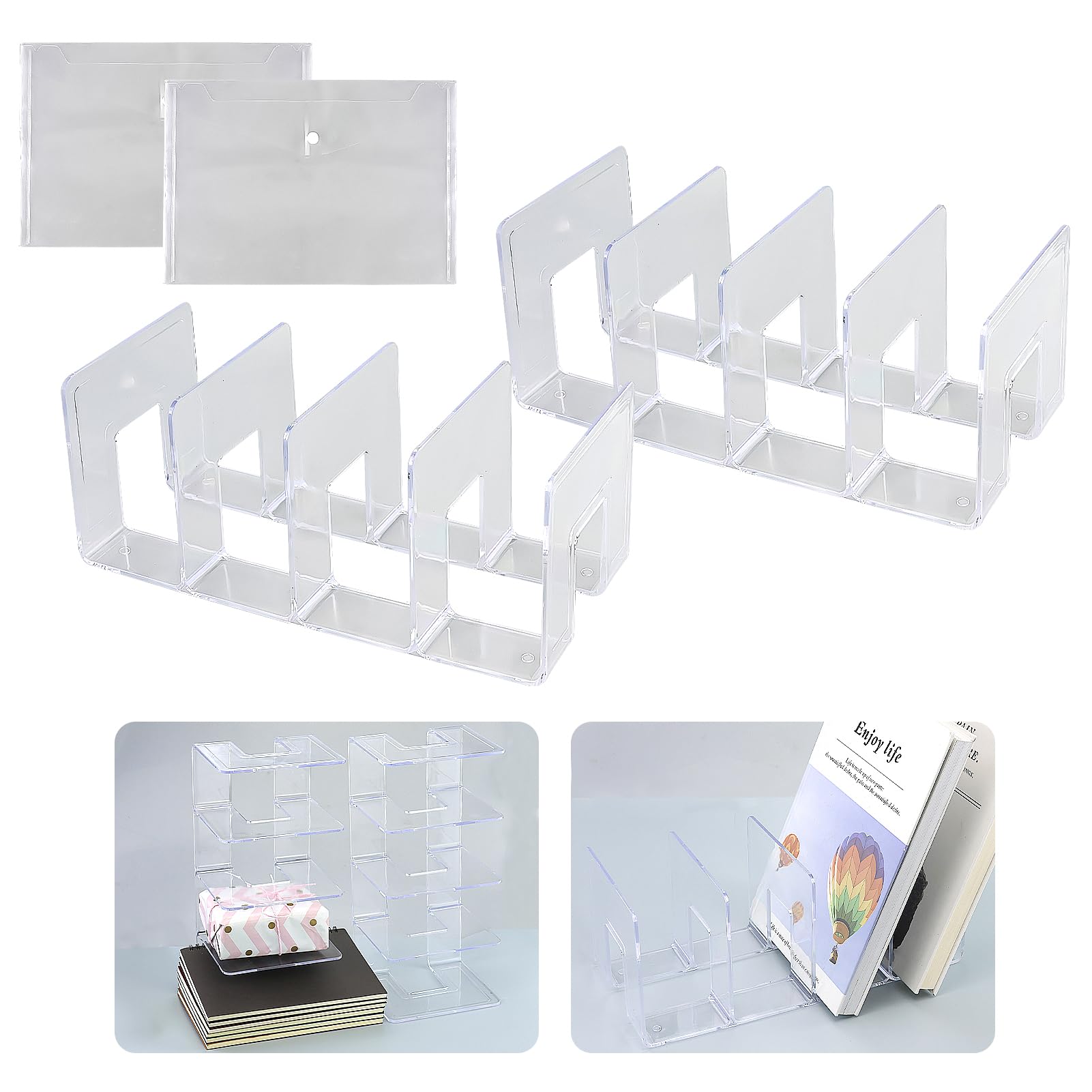 2 pezzi Divisori per Mensole in Plastica, Portariviste con 4 scomparti, Organizzatore di Borse per Armadio,Guardaroba Trasparente Divisori per Essere Utilizzato Come Armadio, Libreria, Cucina Bagno