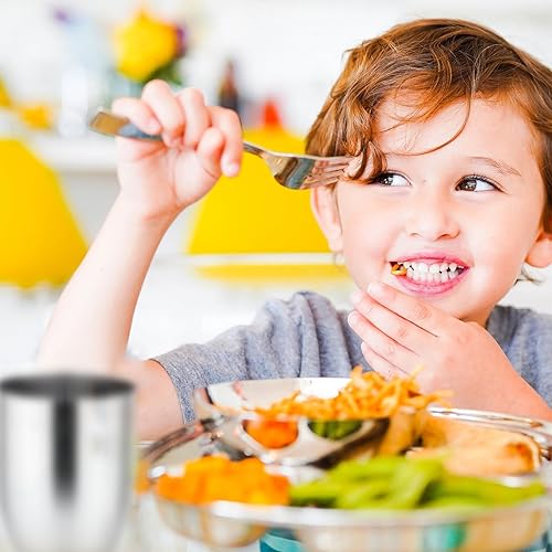 Miniatura 3 de Ahimsa Juego de utensilios de acero inoxidable para niños, diseño pediatra, cubiertos premium para niños, no tóxicos, aptos para lavavajillas