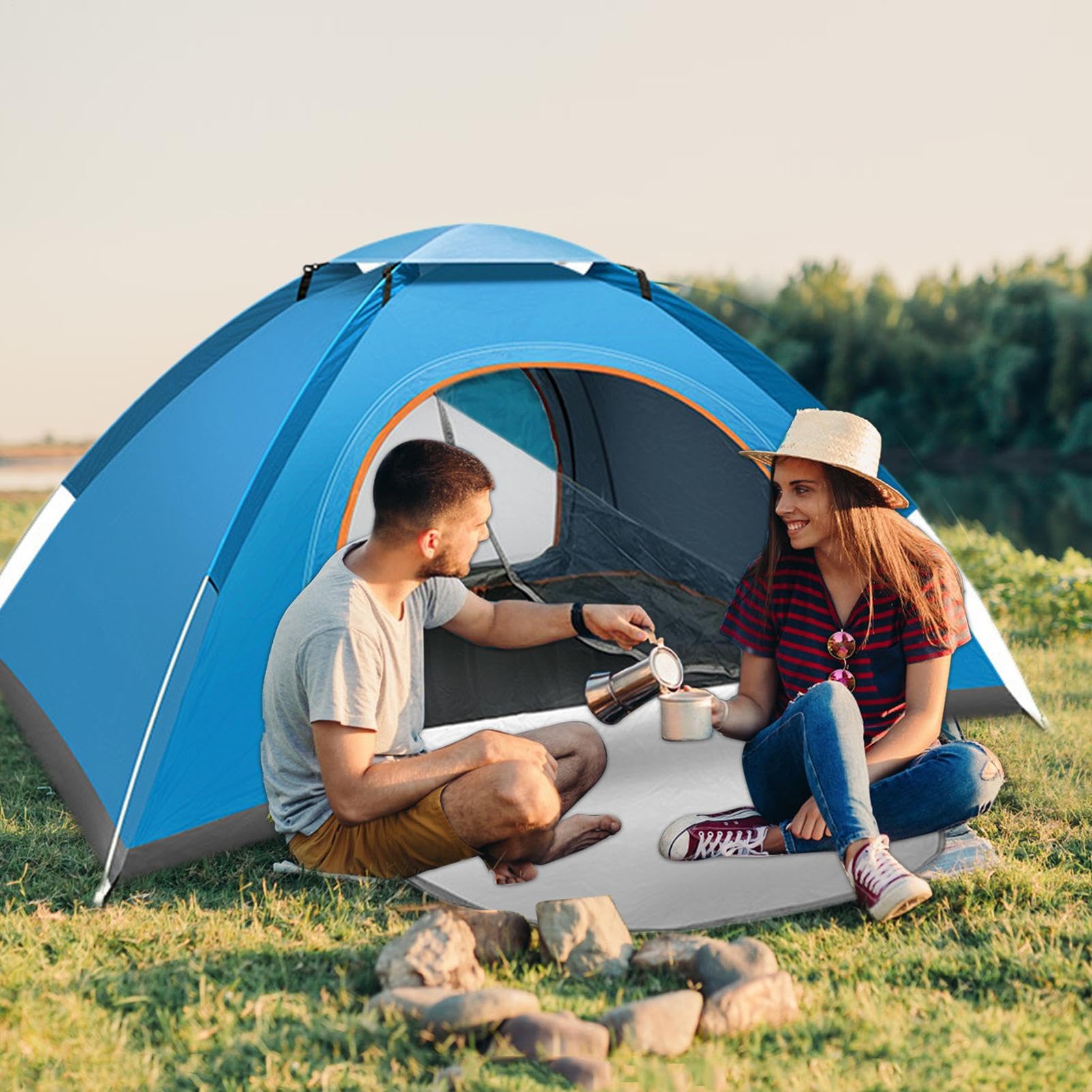 Tende Da Campeggio Impermeabile | Tenda Domestica Portatile Cabina Famiglia - Cabina Dotata di Porta in Maglia Anti-UV E Borsa Per Il Trasporto, Rifugio Solare per 2 Persone