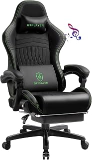 GTPLAYER Silla de Juego, ergonómica, para Gamer, con reposapiés, Altavoz, música, Carga máxima: 150 kg, Negro/Verde